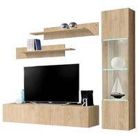WOHNWAND Eiche Jackson 210 cm 4-teilig hängend, Schrwankwand mit LED-Beleuchtung - Eichefarben, Glas/Holzwerkstoff (210/170/40cm) - Inn.Furn