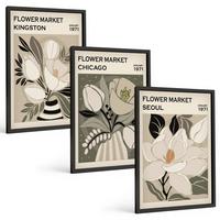 BILDER SET 3er Set - 40x60 cm Schwarzer Rahmen - Blumen Kingston Seoul Chicago Retro - Schwarz, Kunststoff (40/60cm) - TULUP