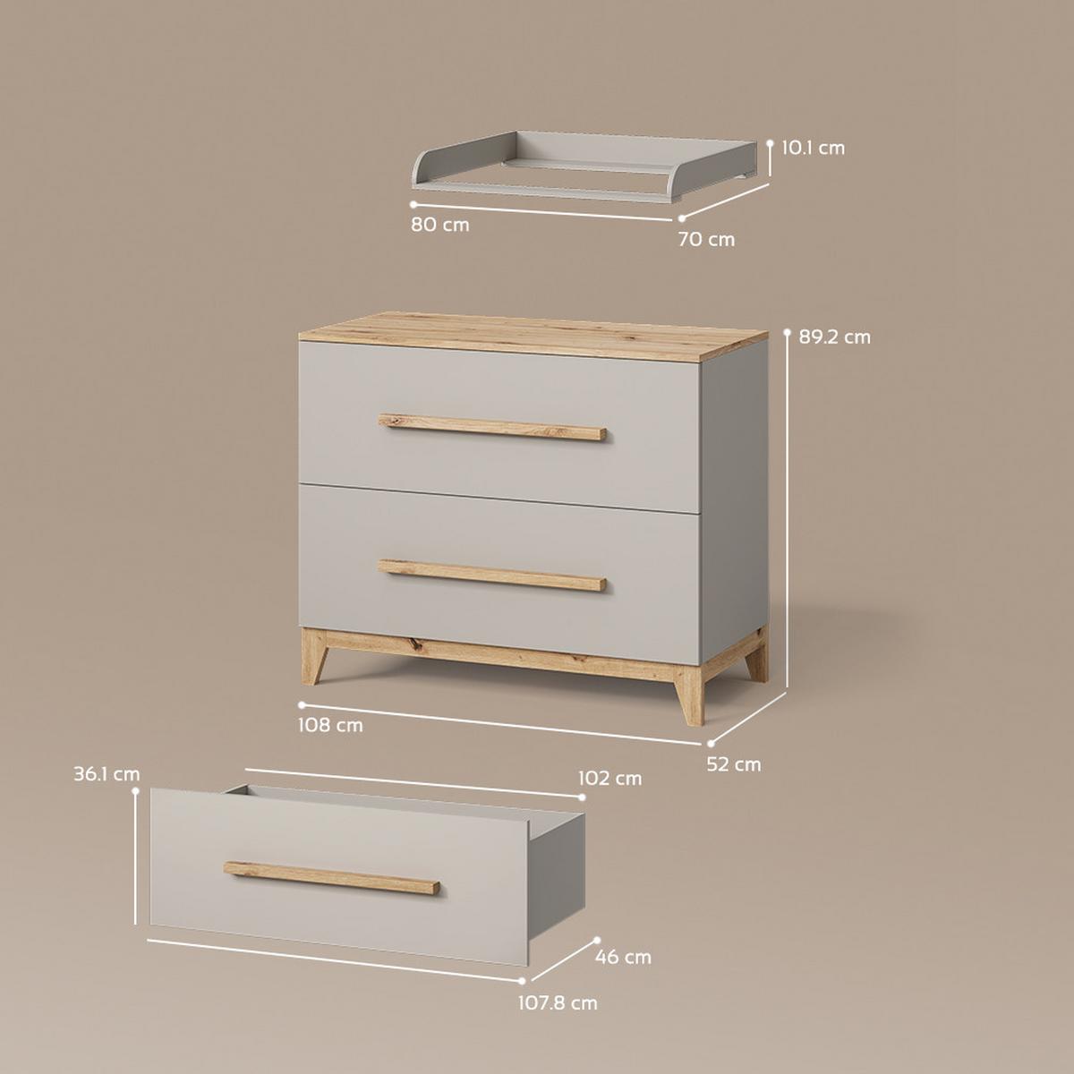 WICKELKOMMODE Mailo Cashmere/Artisan mit 2 Schubladen - Kaschmir/Eiche Artisan, Holzwerkstoff (108/98/70cm) - Livinity®
