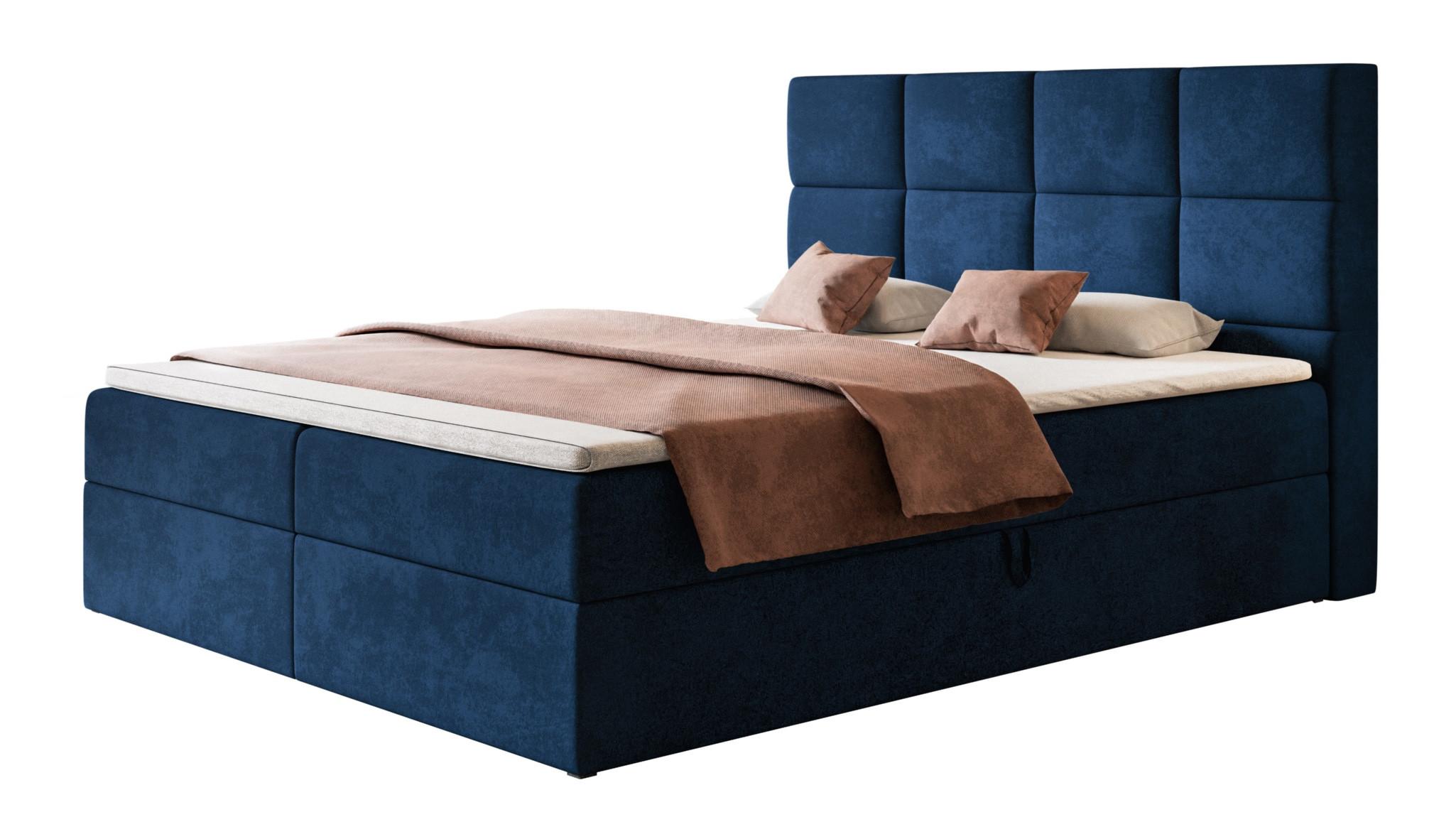 BOXBETT ROMA mit 2 Bettkästen, 140x200, Farbe: Dunkelblau, Velourstoff, Doppelbett mit Bonell-Matratze - Dunkelblau, Holz/Kunststoff (140/200cm) - Alpi-Möbel