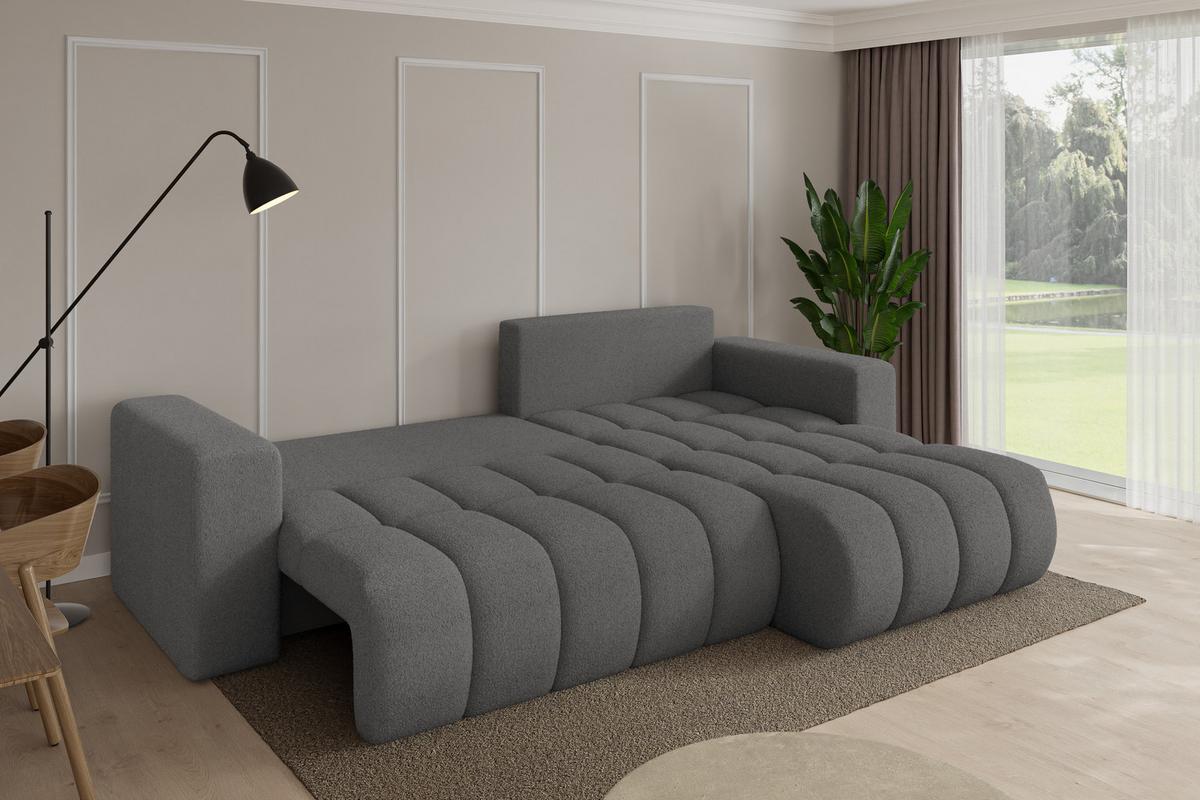 ECKSOFA mit Schlaffunktion Ottomane Rechts MILA-L-v1 277x195x86 Grau Bouclé - Schieferfarben/Schwarz, Holzwerkstoff/Kunststoff (277/194cm) - ALTDECOR