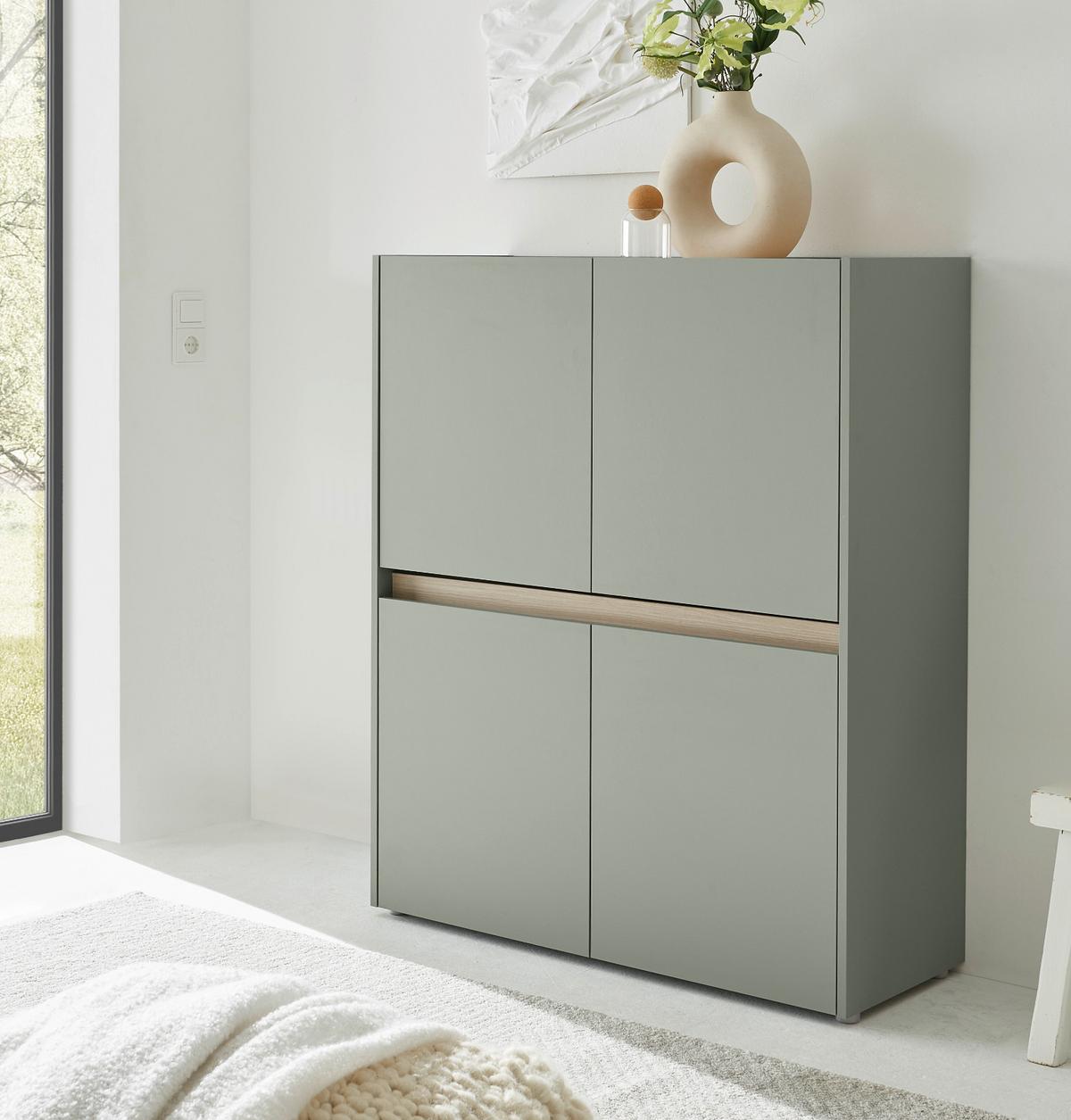 HIGHBOARD in Salbei Grün mit Eiche, 4-türige Kommode mit 8 Fächern, 100 x 120 cm - Salbeigrün/Eichefarben, Holz/Holzwerkstoff (100/120/40cm) - Furn.Design