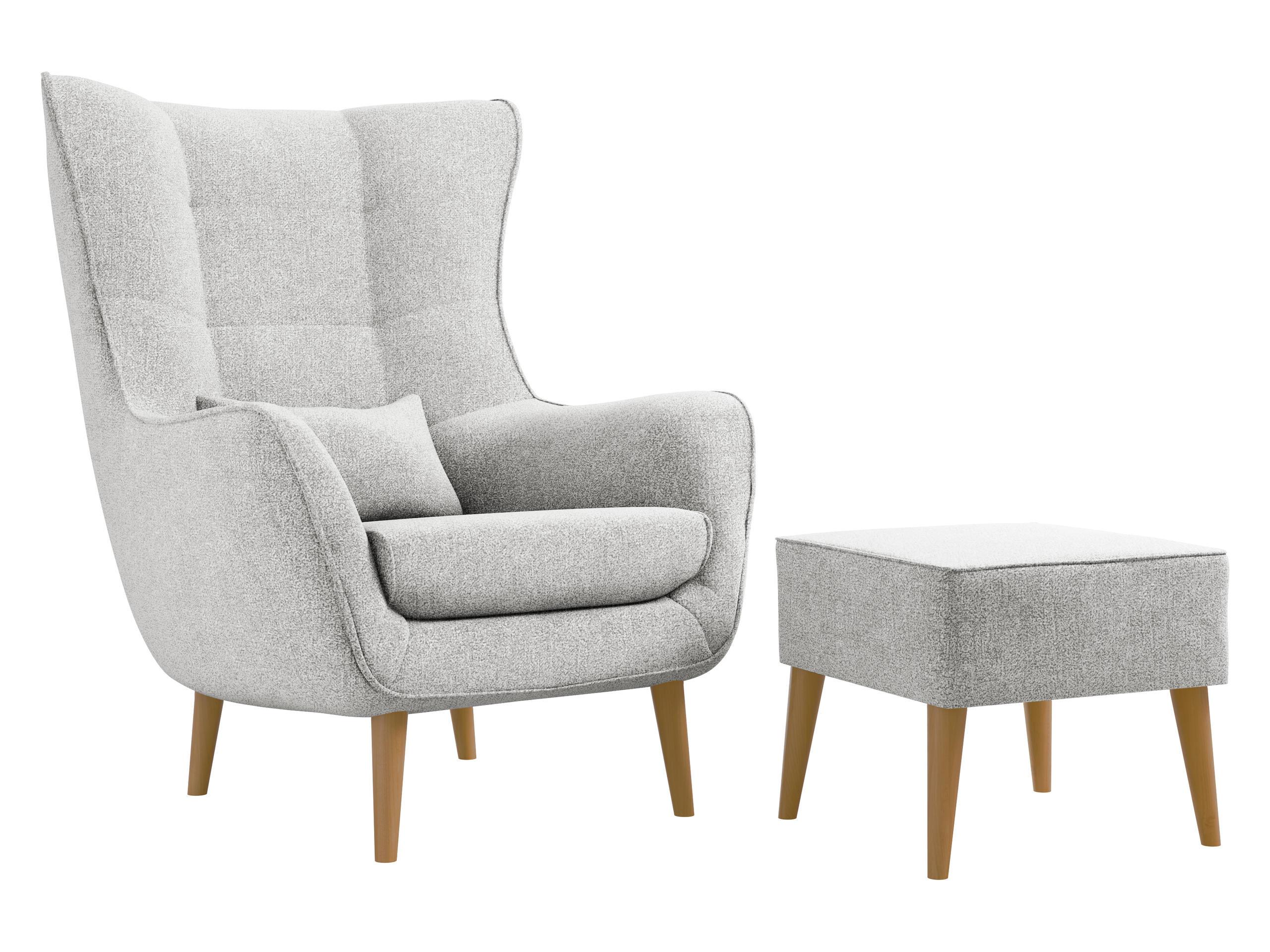 SESSEL Estjano mit Fußbank - Beige/Hellgrau, Holz/Textil (80/106/95cm) - MIRJAN24