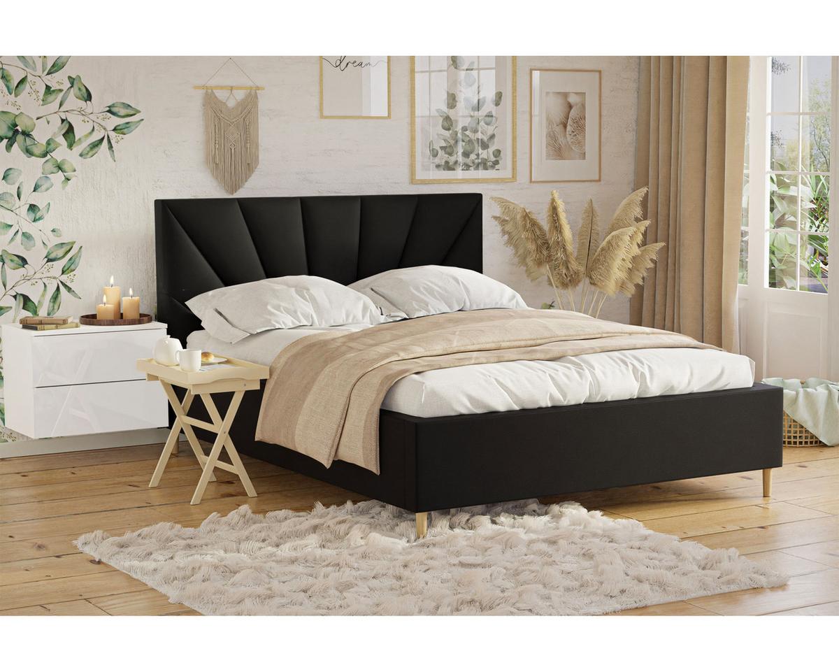POLSTERBETT AINA 180x200 cm Madryt 9100, 34 Holzlatten, Kopfteil 104 cm - Schwarz, Textil (180/200cm) - Lookway