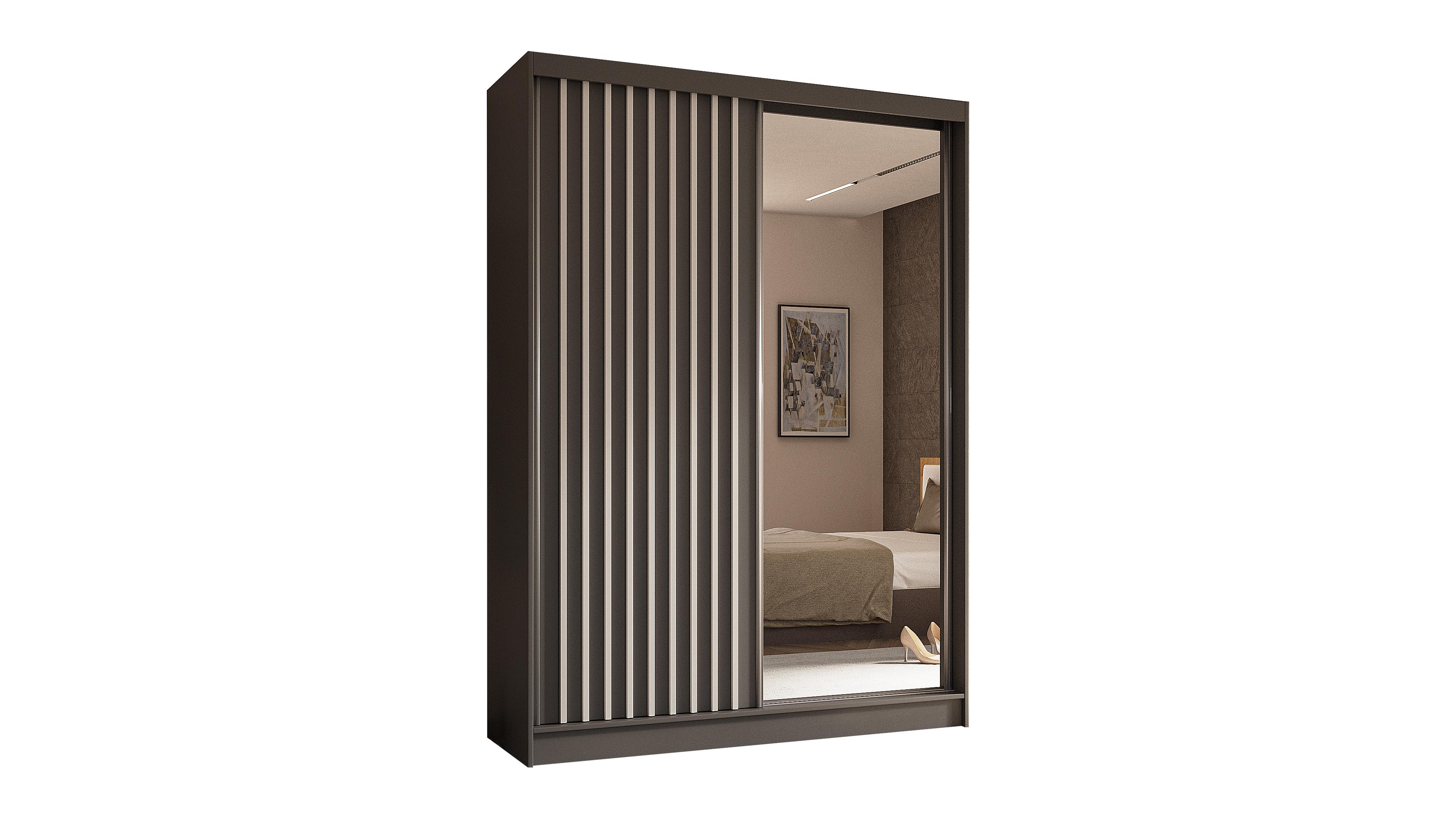 KLEIDERSCHRANK mit Spiegel-Schiebetüren und Aluminium-Leisten, LED-Beleuchtung - LAMELO - 150 cm Grau+Grau+Weiß - Weiß/Grau, Holzwerkstoff (150/216/61cm) - ALTDECOR