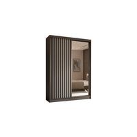 KLEIDERSCHRANK mit Spiegel-Schiebetüren und Aluminium-Leisten, LED-Beleuchtung - LAMELO - 150 cm Grau+Grau+Weiß - Weiß/Grau, Holzwerkstoff (150/216/61cm) - ALTDECOR