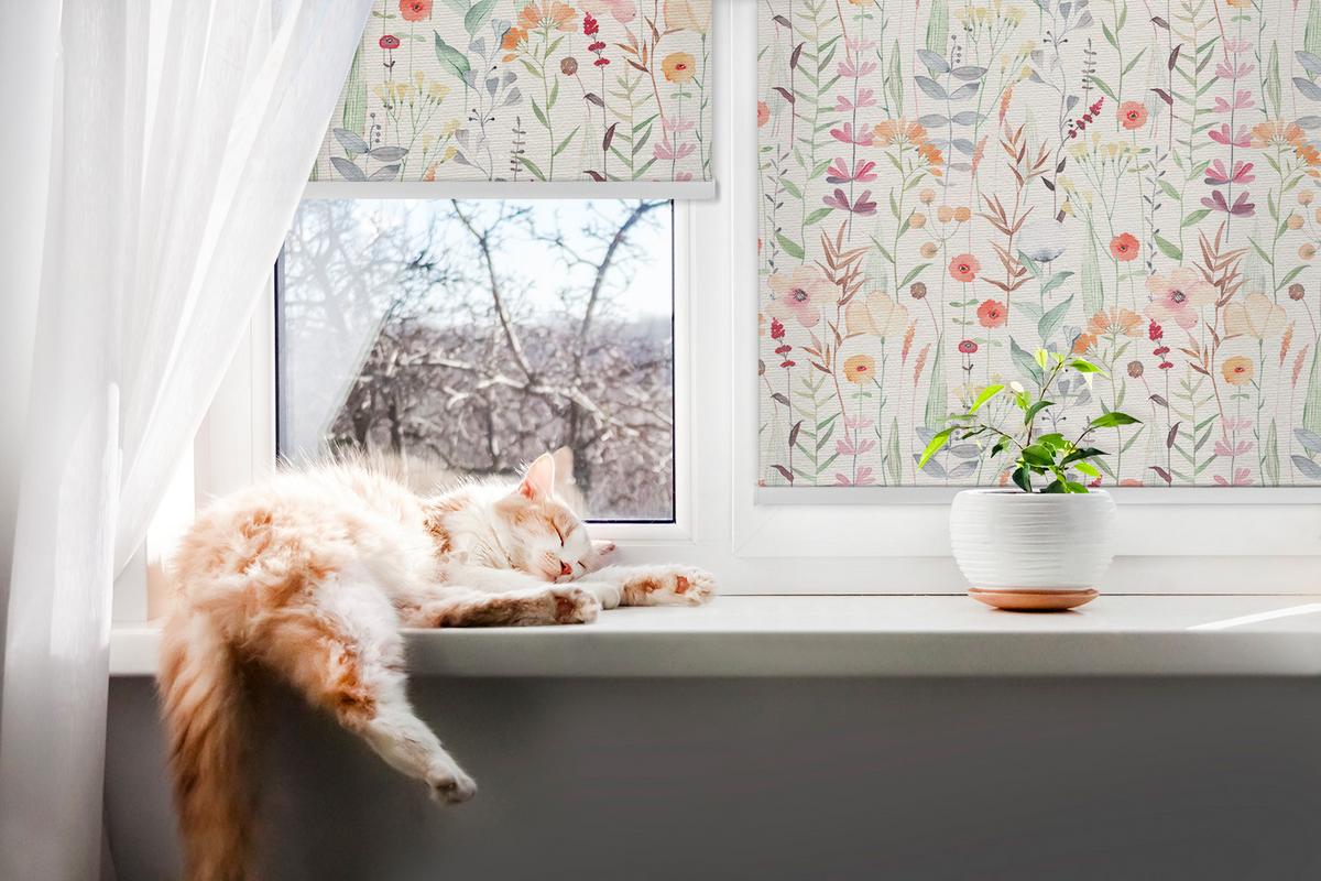INNENROLLO - Fensterrollo - Rollo - 60x40 cm - Bunte Blumen - Weiß, Kunststoff (60/140/0.5cm) - TULUP