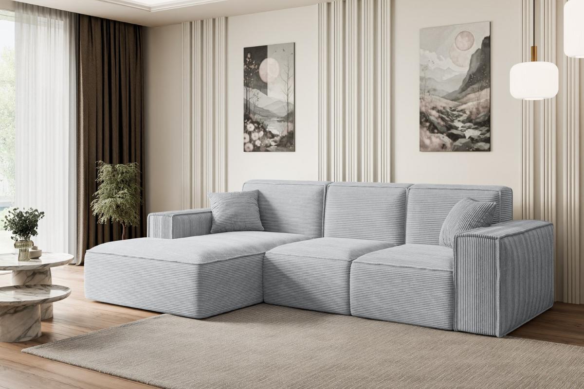 ECKSOFA Ottomane Links SERRA-L - 266x169x80 cm Grau Cord - Schwarz/Grau, Holzwerkstoff/Kunststoff (165/266cm) - ALTDECOR