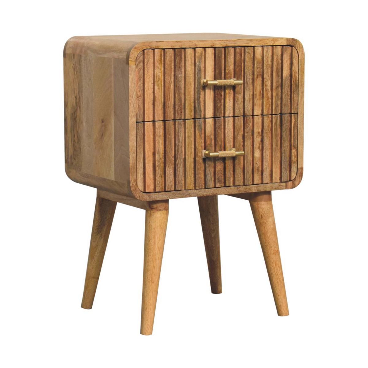 NACHTTISCH T-Bar Riffel, beige - Beige/Messingfarben, Mangoholz/Holz (45/65/35cm) - Artisan Furniture