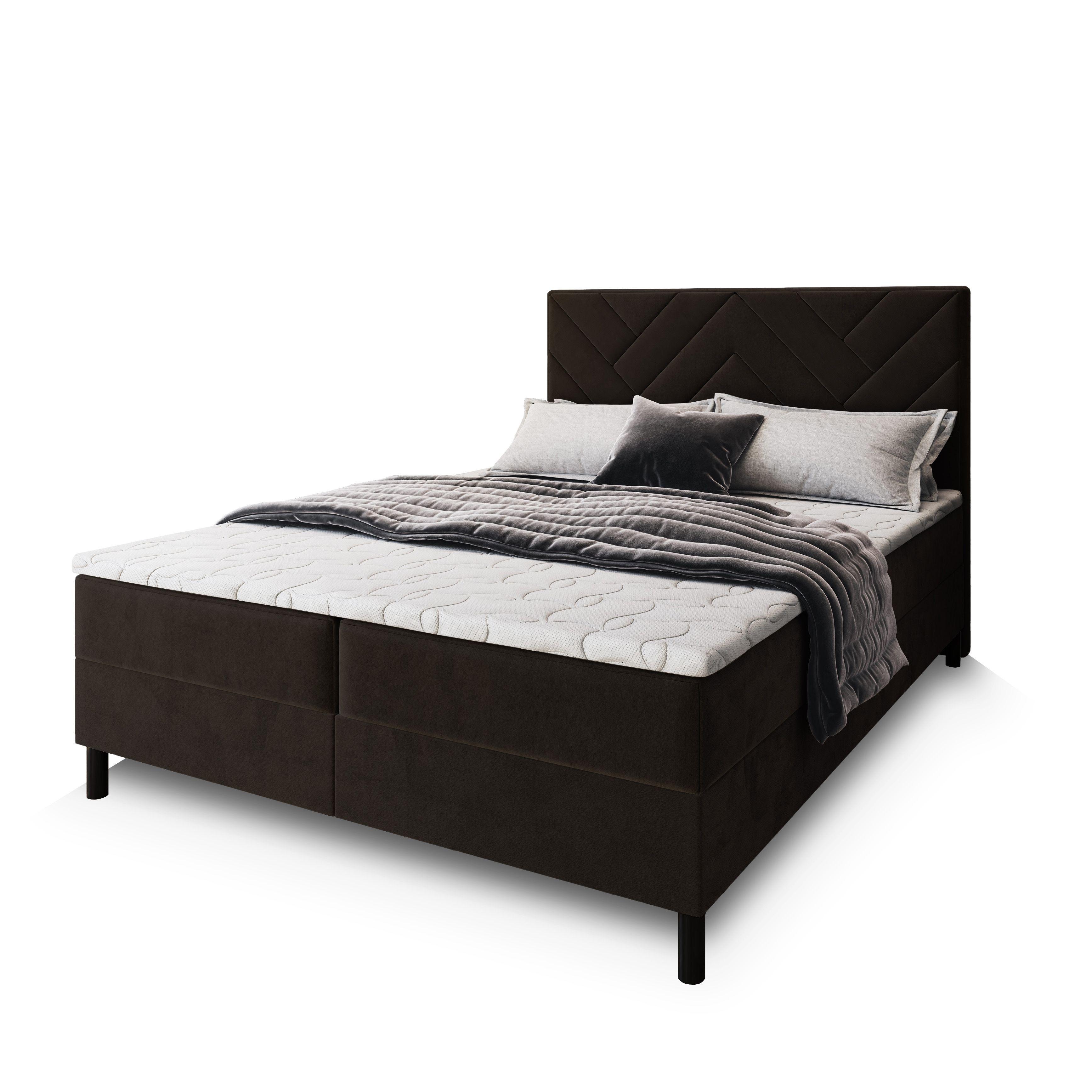 BOXBETT ROKIS 180x200 cm mit Matratze und Topper - Braun - Braun, Holz (180/200cm) - MASSENO