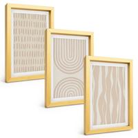 BILDER SET 3er Set - 20x30 cm Goldrahmen - Abstrakte beige Muster - Goldfarben, Kunststoff (20/30cm) - TULUP