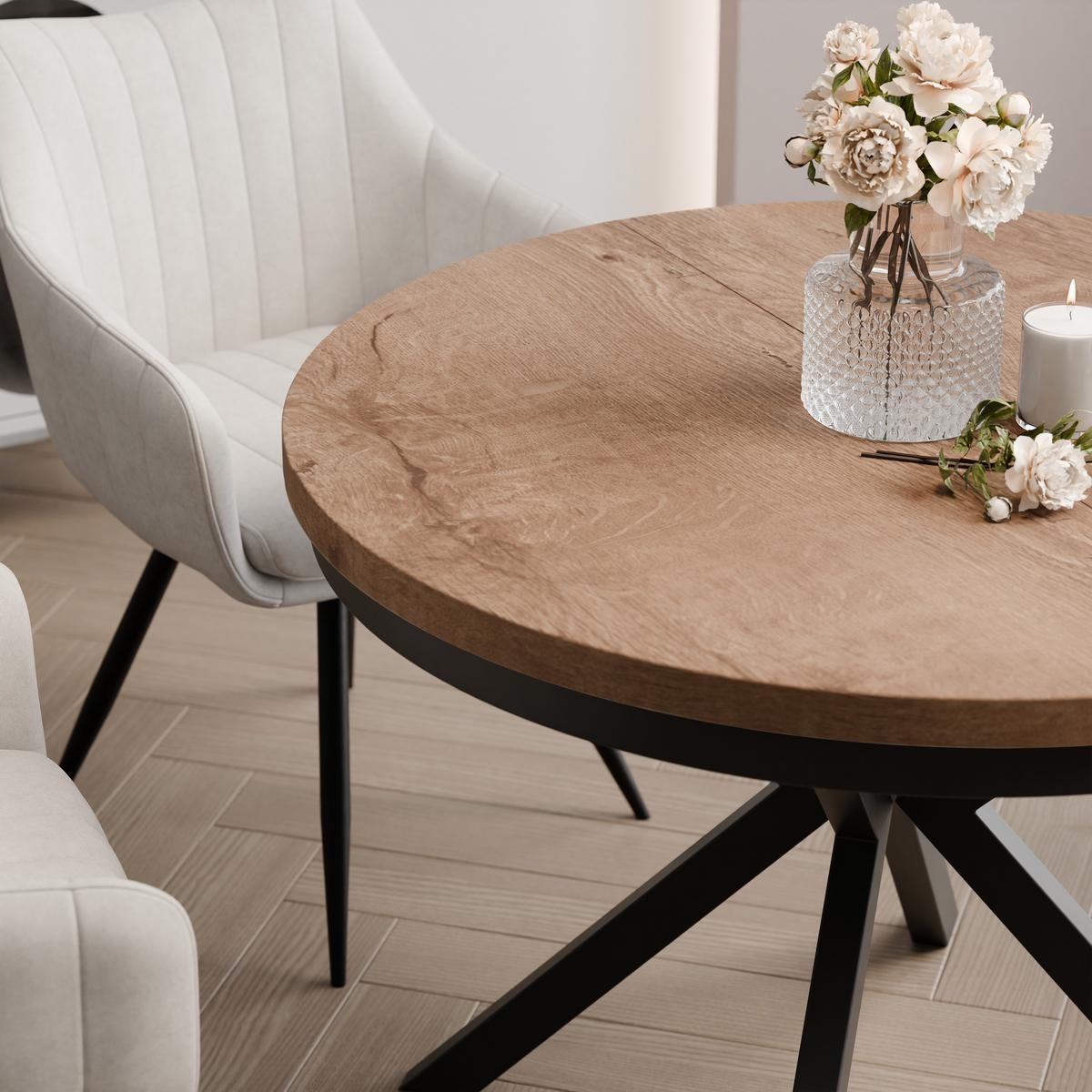AUSZIEHTISCH MILTON 90-166/76 cm mit Metallgestell und Zarge, Schwarz / Lefkas-Eiche - Schwarz/Eiche San Remo, Holzwerkstoff/Metall (90/90/76cm) - Idohome