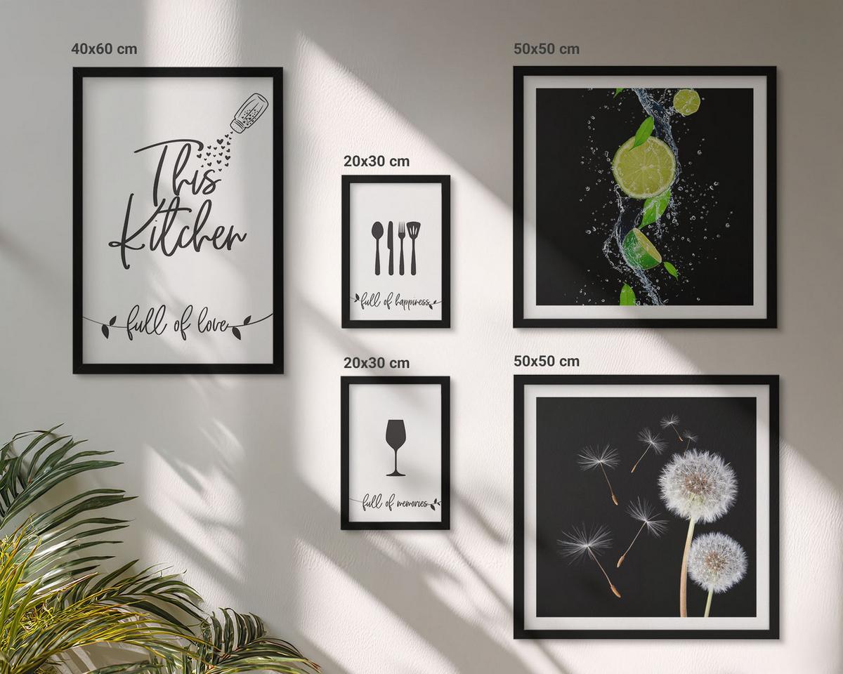 BILDER SET 5er Set - 50x50 cm & 20x30 cm & 40x60 cm Schwarzer Rahmen - Blumenposter Paris London - Schwarz, Kunststoff (40/60cm) - TULUP