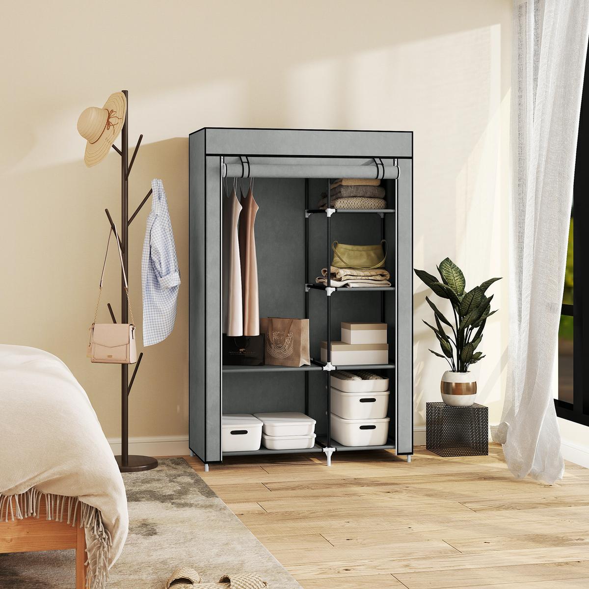 KLEIDERSCHRANK, Stoffschrank, Grau - Grau, Metall (43/162.5/103cm) - HOMCOM
