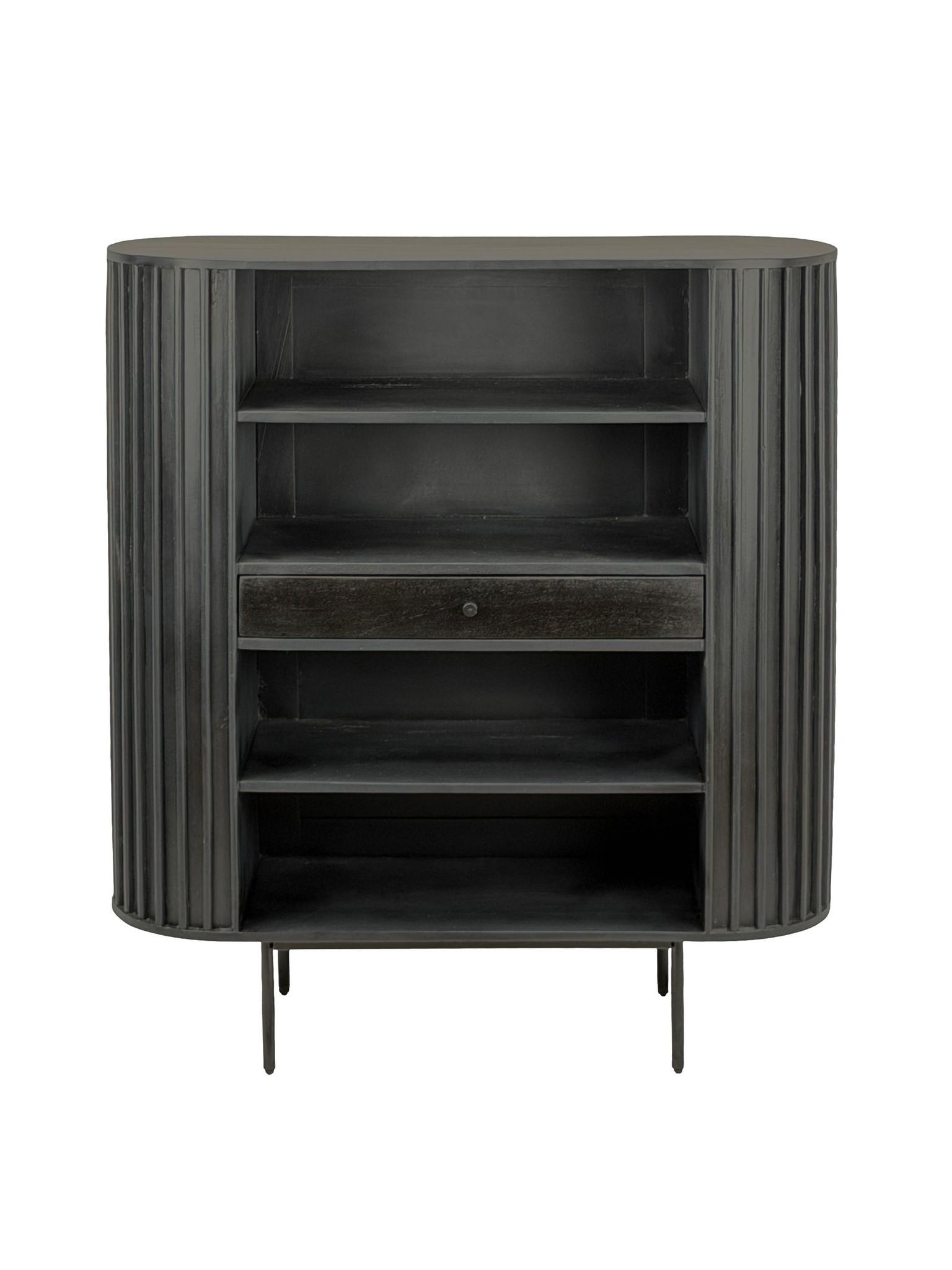 BÜCHERREGAL MELA, Mango Massivholz, mit Stauraum, Schwarz, 105 x 40 x 122 cm - Schwarz, Holz/Metall (105/122/40cm) - KADIMA DESIGN