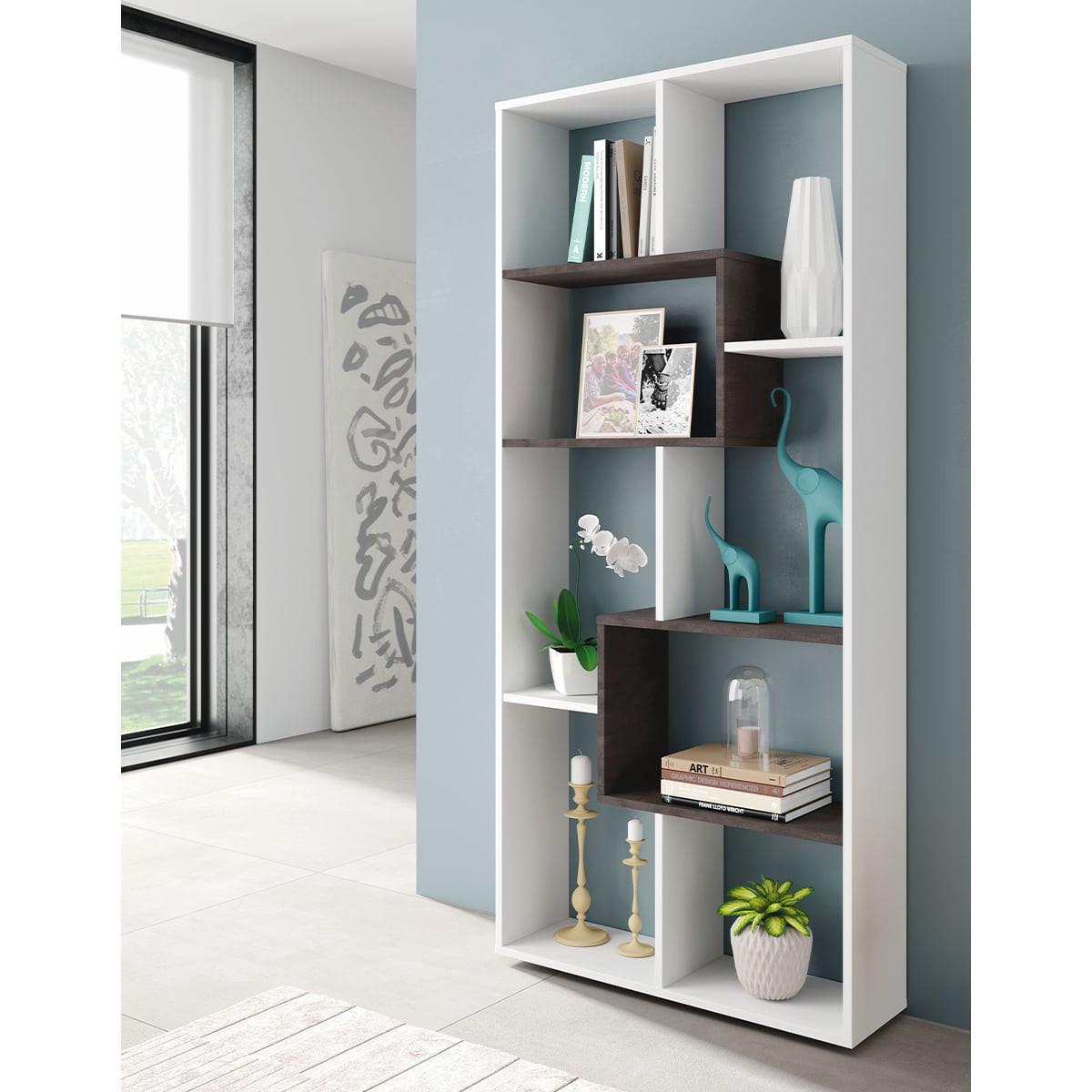 BÜCHERREGAL mit 8 Ablagefächern H180 cm - Kawa - Weiß, Holzwerkstoff (25/180/9.6cm) - Calicosy