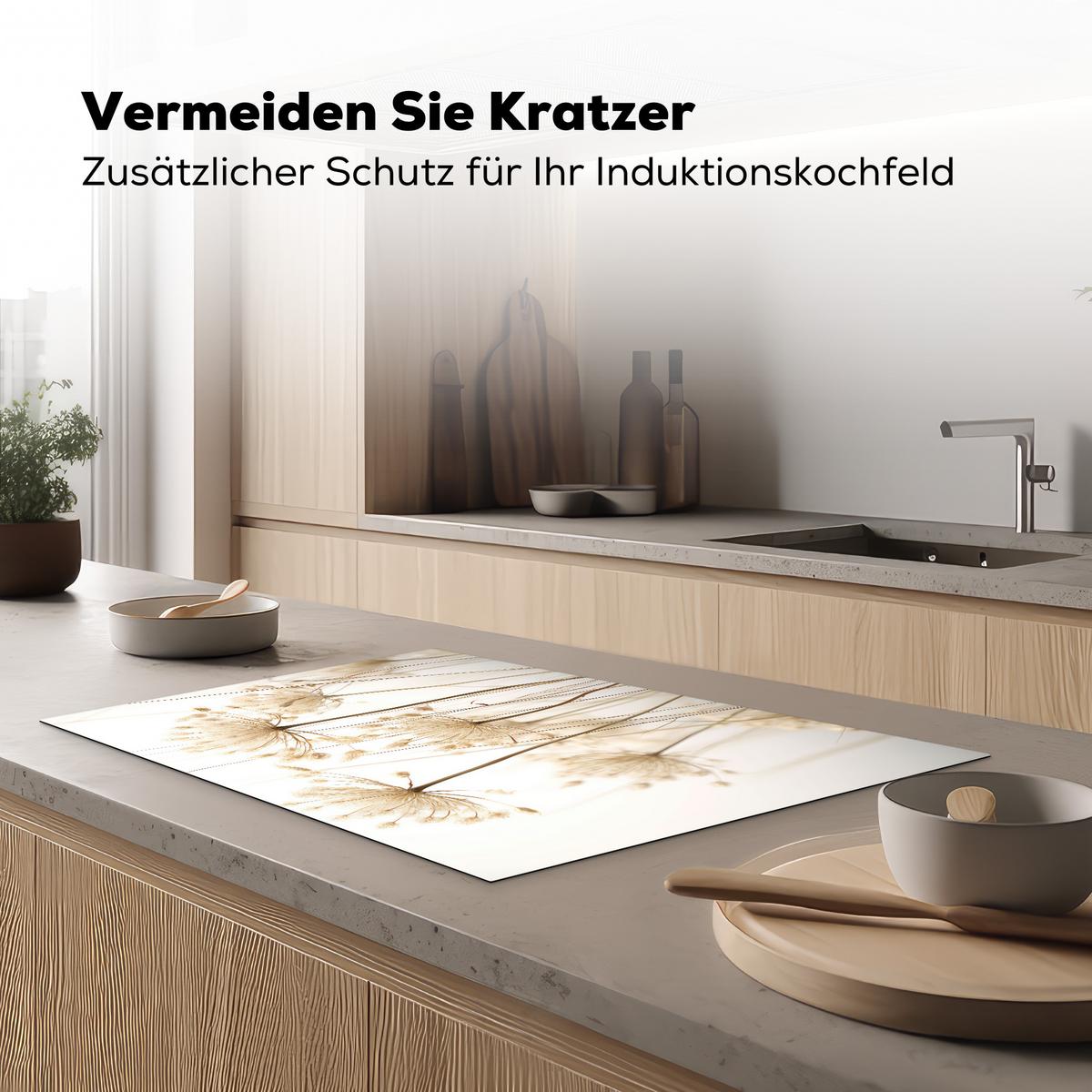 HERDABDECKPLATTE Blumen - Weiß - Sonnenlicht Induktionsmatte 81x52 cm - Ecru, Kunststoff (81/52/0.2cm) - MuchoWow