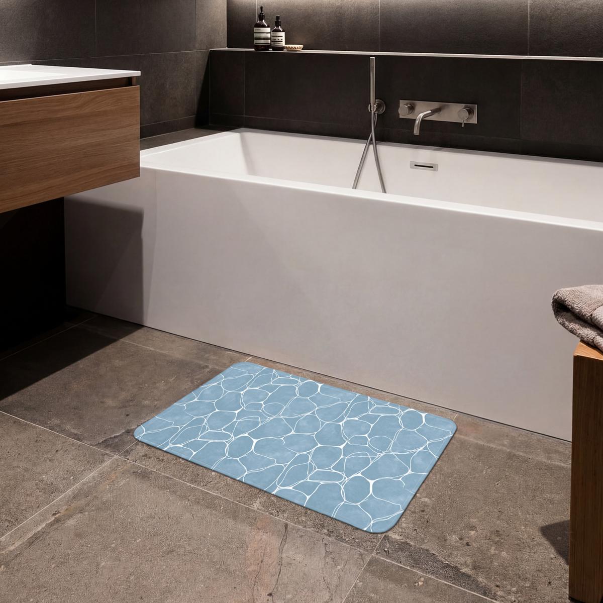BADEMATTE Organisch - Muster - Blau 60x40 cm - Hellblau, Textil (60/40cm) - OnlyWow