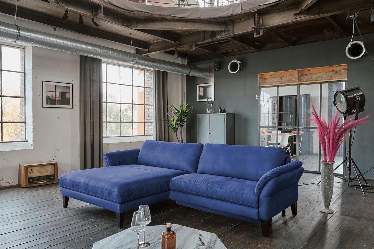 ECKSOFA MALTA Blau Webstoff - Blau/Schwarz, Buchenholz/Textil (302/175cm) - KAWOLA