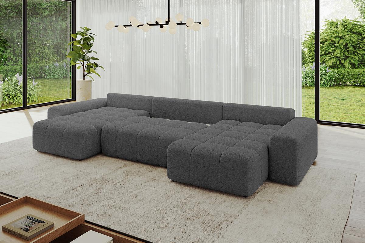 WOHNLANDSCHAFT ENIL-U 401x189x68 Grau Bouclé - Grau, Holzwerkstoff/Kunststoff (401/68/189cm) - ALTDECOR