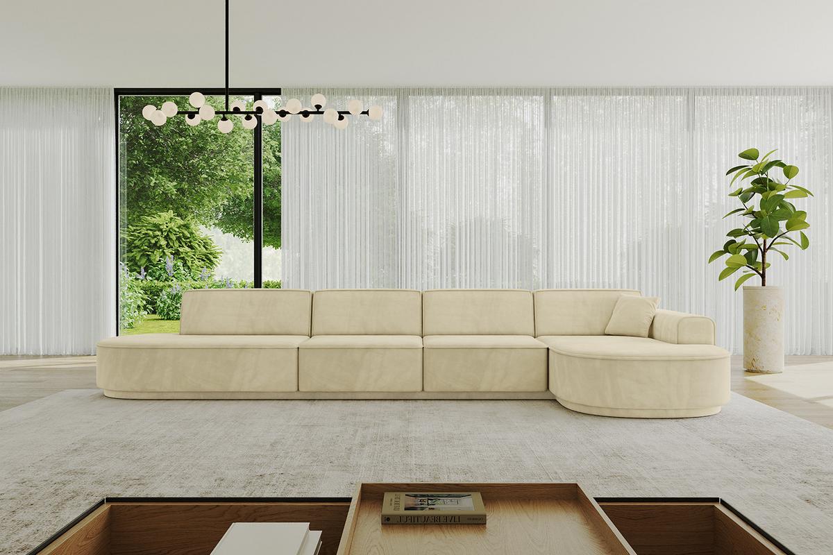 ECKSOFA Ottomane Rechts MARI-L3-v3 - 413x171x83 cm Beige Velours - Beige/Schwarz, Holzwerkstoff/Kunststoff (171/413cm) - ALTDECOR