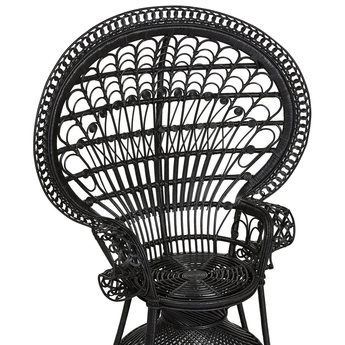 PFAUENSESSEL Rattan/Baumwolle schwarz Emmanuelle - Schwarz, Naturmaterialien/Textil (120/150/50cm) - Beliani