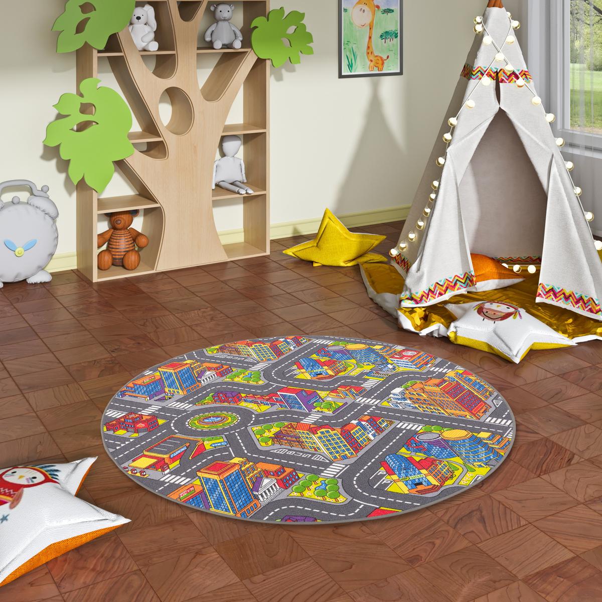 KINDER STRASSENTEPPICH 3D BIG CITY RUND - Multicolor, Textil (160/160cm) - Snapstyle