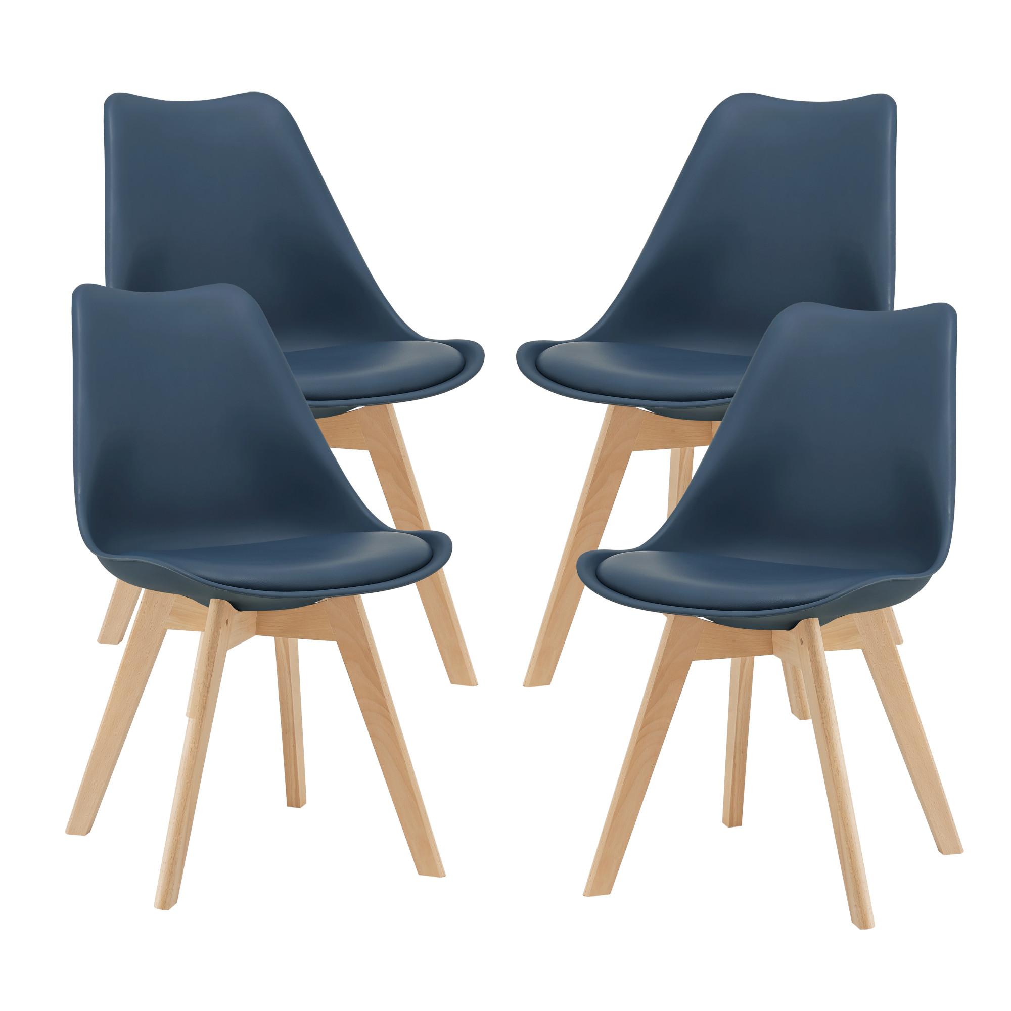 ESSZIMMERSTUHL-SET 4 TLG. Fläten - Blau, Leder (49/81/57cm) - [en.casa]