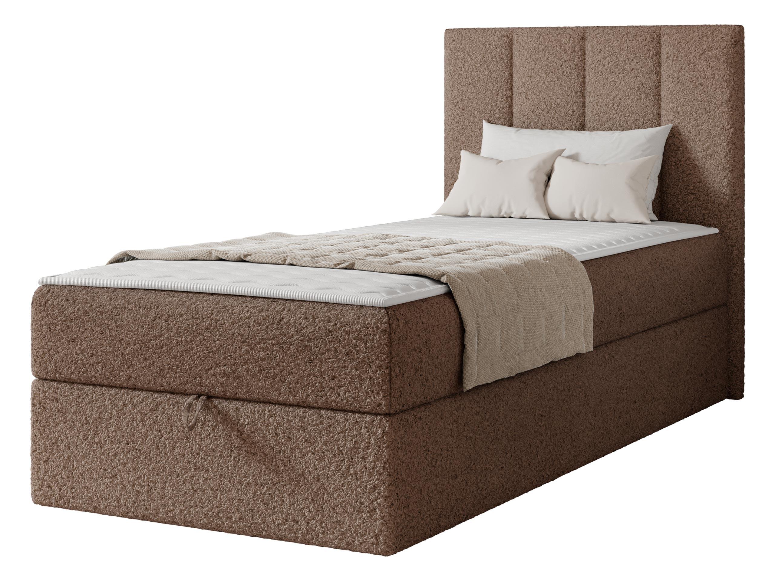 BOXBETT Rebos Single Boucle - H3 - Braun, Holz/Textil (90/200cm) - MIRJAN24