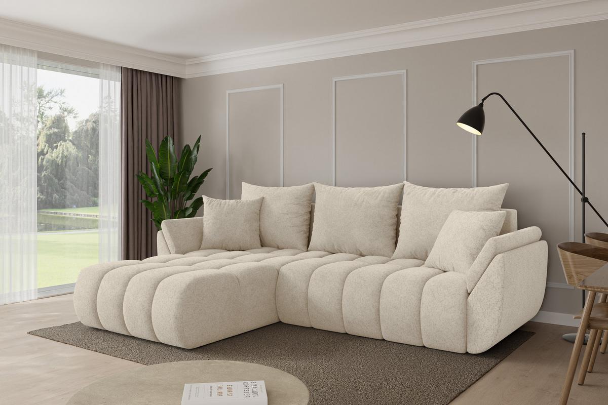 ECKSOFA mit Schlaffunktion Ottomane Links TOKO-L-v1 277x194x86 Creme Velours - Creme/Schwarz, Holzwerkstoff/Kunststoff (277/194cm) - ALTDECOR