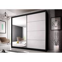 SCHWEBETÜRENSCHRANK Multi 42 Schwarz/Weiß + Spiegel, mit LED-Beleuchtung 203 cm - Alufarben/Schwarz, Glas/Holzwerkstoff (203/218/61cm) - imoebel24
