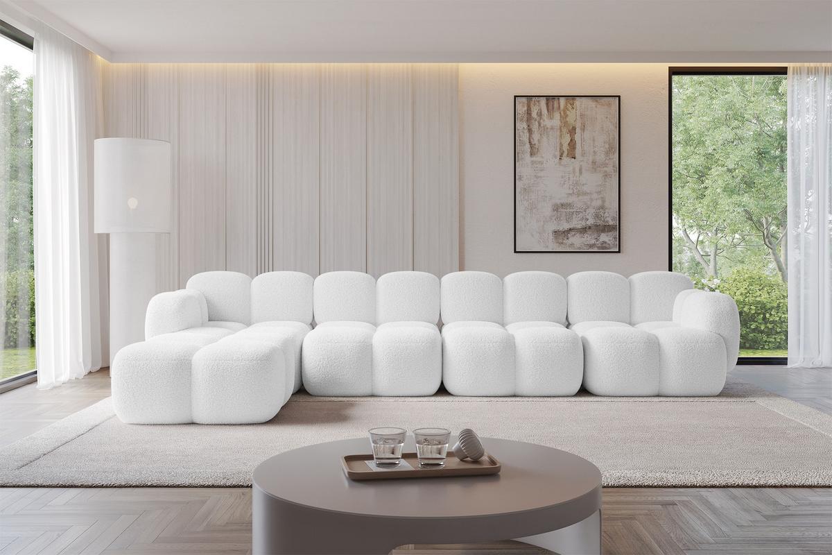 ECKSOFA modulares Sofa Links Miko-L3 390x205x75 Weiß Bouclé - Schwarz/Weiß, Holzwerkstoff/Kunststoff (390/205cm) - ALTDECOR