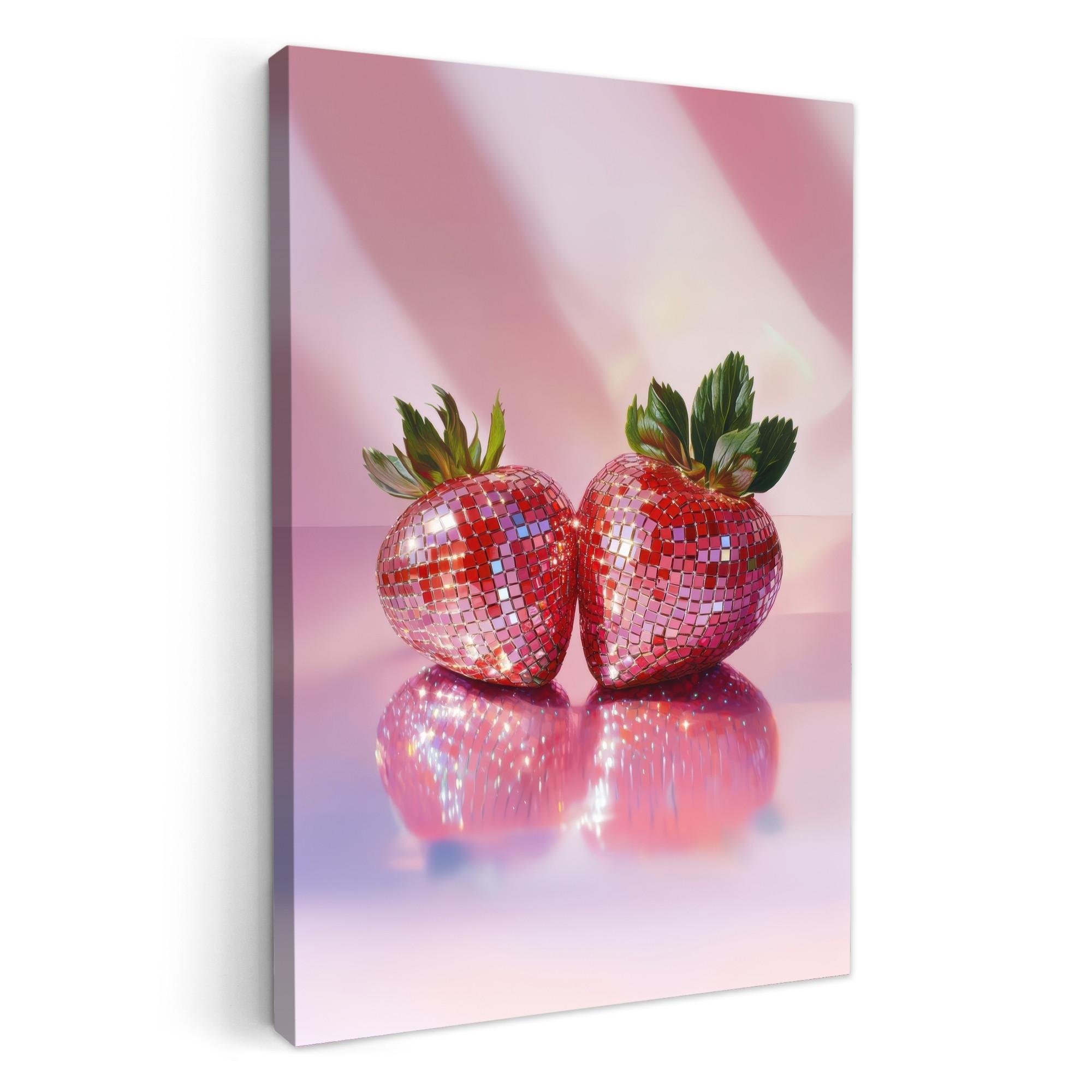 LEINWANDBILD Disco - Obst - Glitzer - Erdbeere Deko XXL 80x120 cm - Pink, Textil (80/120cm) - MuchoWow