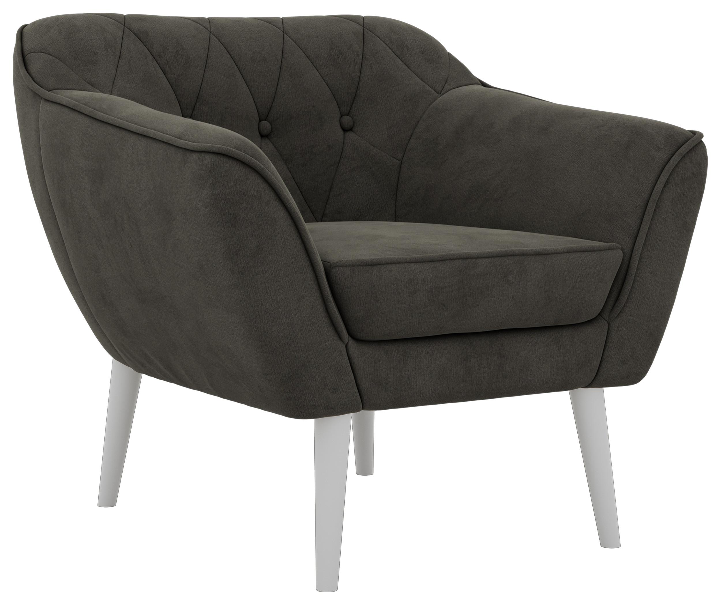 SESSEL PIRS - Dunkelgrau Velvet - Weiße Beine - Dunkelgrau/Weiß, Holzwerkstoff/Textil (80/75/74cm) - MKS