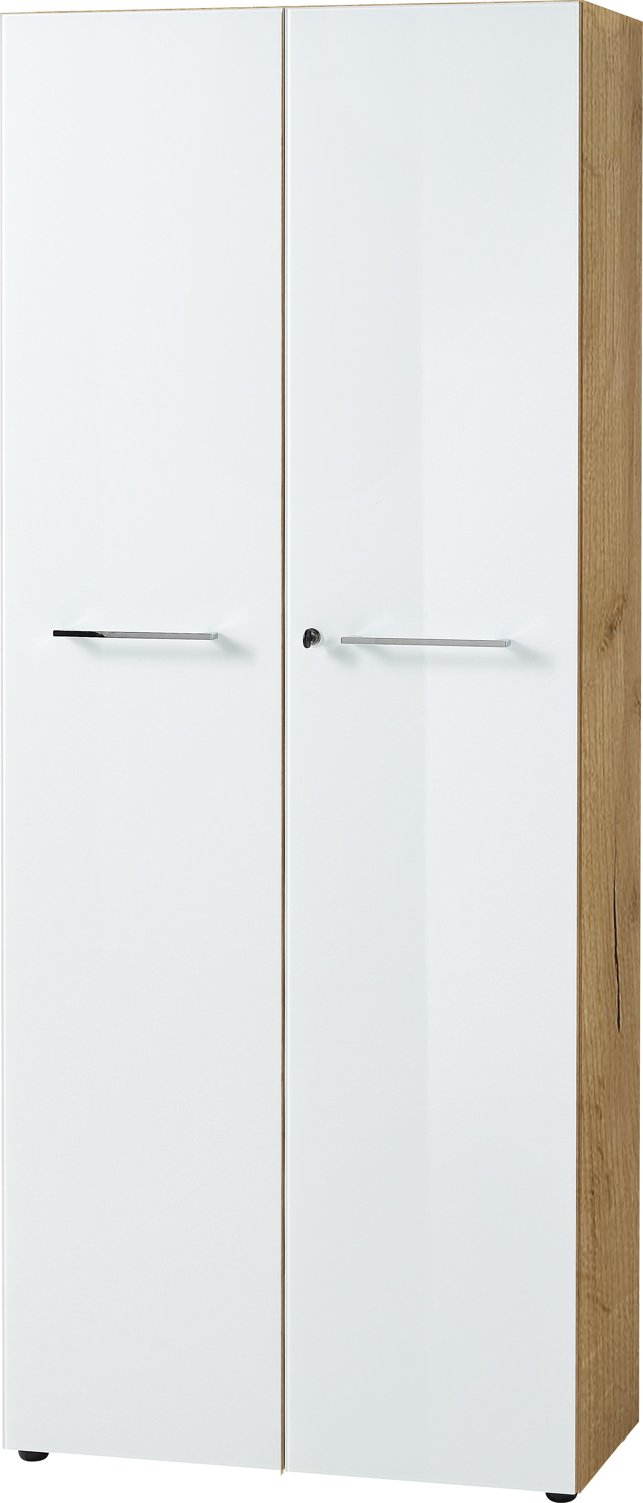 AKTENSCHRANK MUENCHEN 80x37x196cm | 5 Ordnerhöhen | Glasfront & Abschließbar | Chalet-Eiche-Nb./Weiß - Weiß, Holzwerkstoff/Metall (80/196/37cm) - KADIMA DESIGN