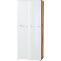 AKTENSCHRANK MUENCHEN 80x37x196cm | 5 Ordnerhöhen | Glasfront & Abschließbar | Chalet-Eiche-Nb./Weiß - Weiß, Holzwerkstoff/Metall (80/196/37cm) - KADIMA DESIGN