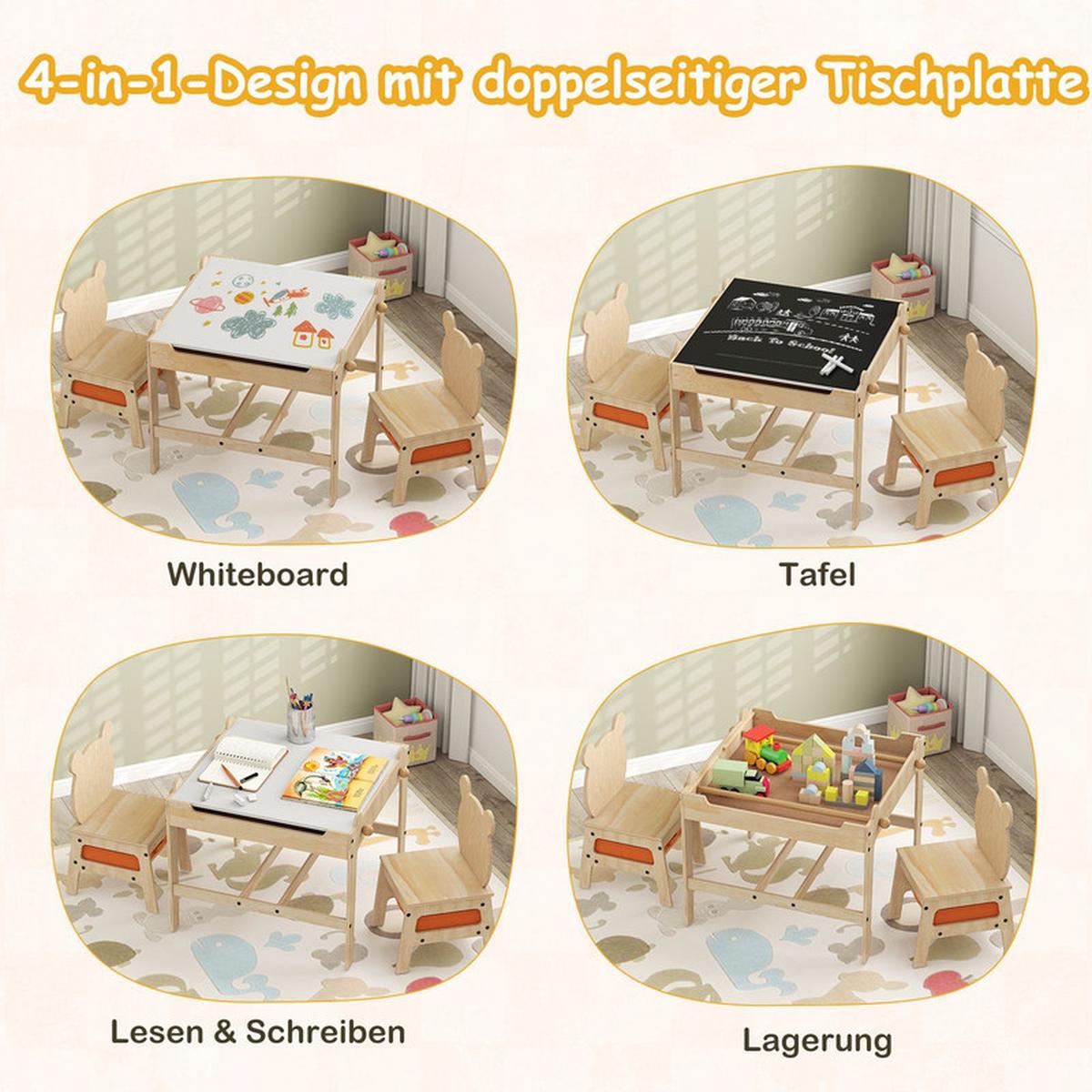 KINDERTISCH mit Stühlen natur(3-tlg) - Naturfarben, Holzwerkstoff (60/52/60cm) - COSTWAY