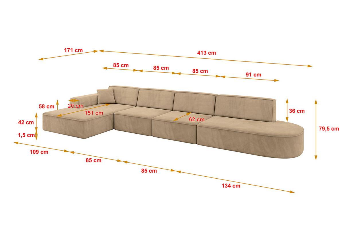 ECKSOFA Ottomane Links IREA-L3-v3 - 413x171x79 cm Beige - Beige, Holzwerkstoff/Textil (413/171cm) - ALTDECOR