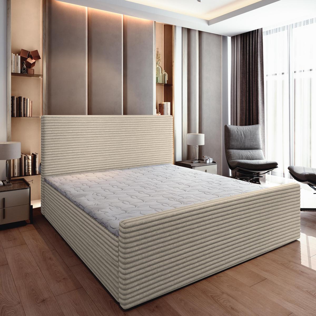 BOXBETT BRENTO 180x200 cm mit Matratze und Topper - Creme - Creme, Holz (180/200cm) - MASSENO