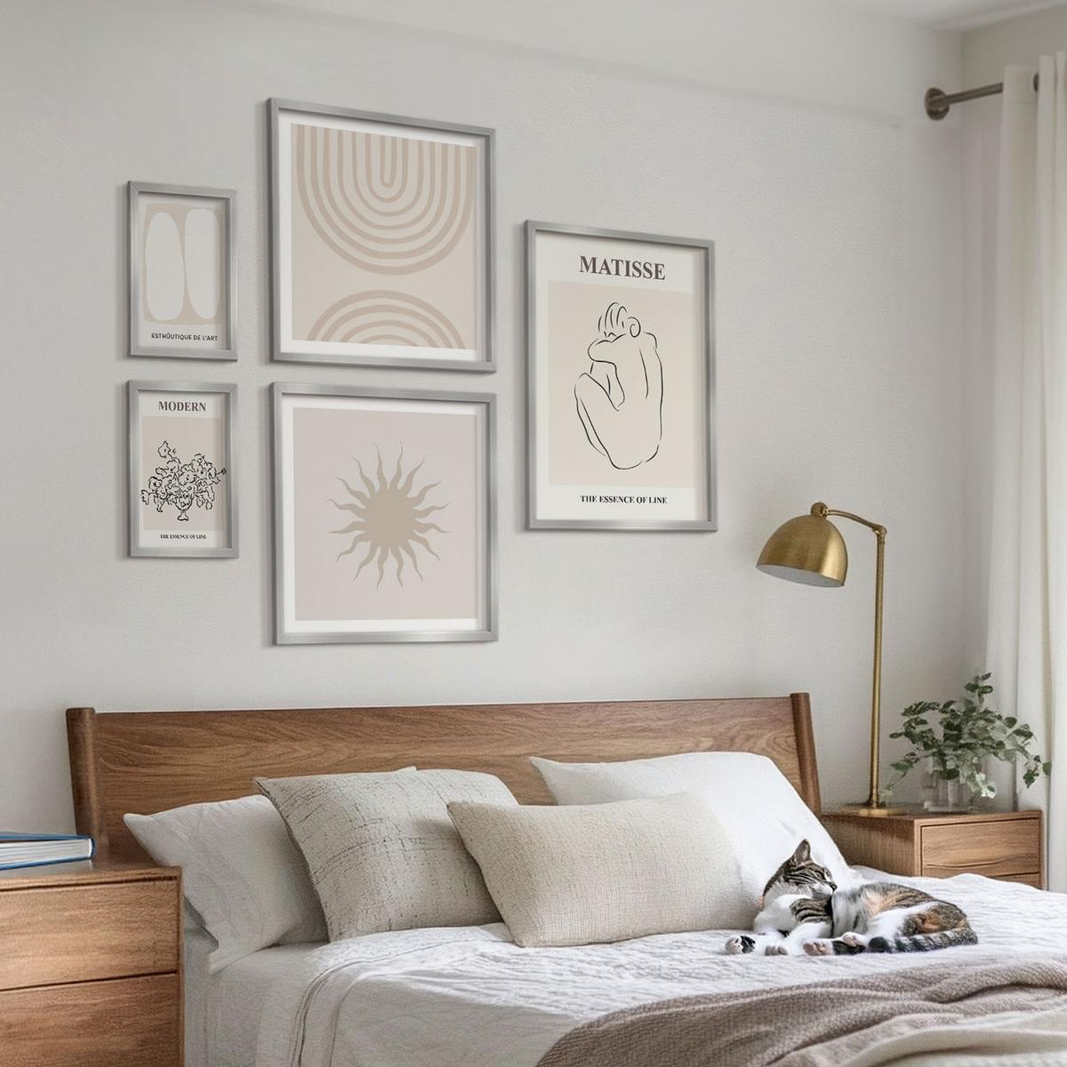 BILDER SET 5er Set - 50x50 cm & 20x30 cm & 40x60 cm Silberner Rahmen - Stilvolle minimalistische Linien - Silberfarben, Kunststoff (40/60cm) - TULUP