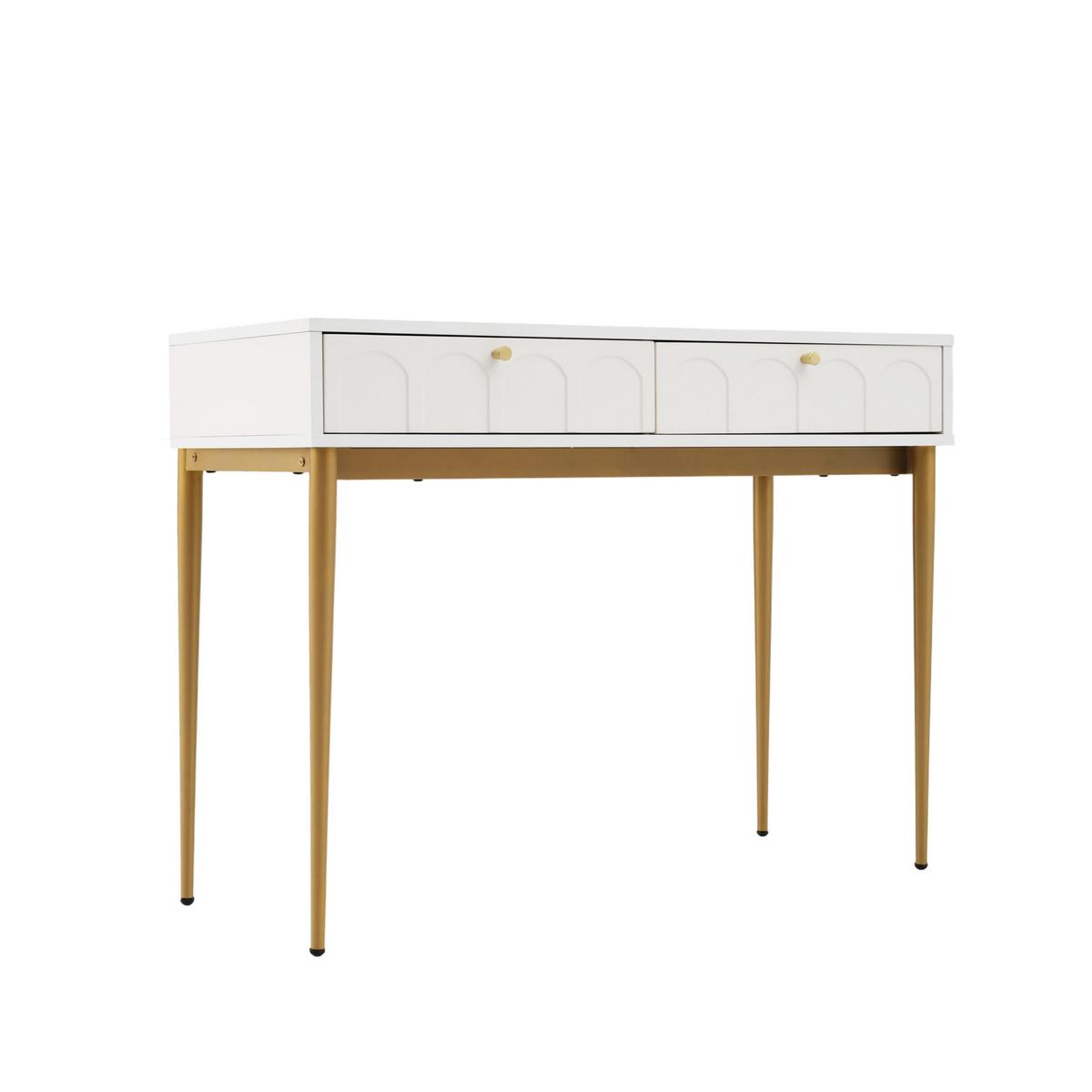 SCHMINKTISCH Cremeweiß und Golden 100/76,5/45 cm - Beige, Holzwerkstoff/Metall (100/76/45cm) - Urban Meuble