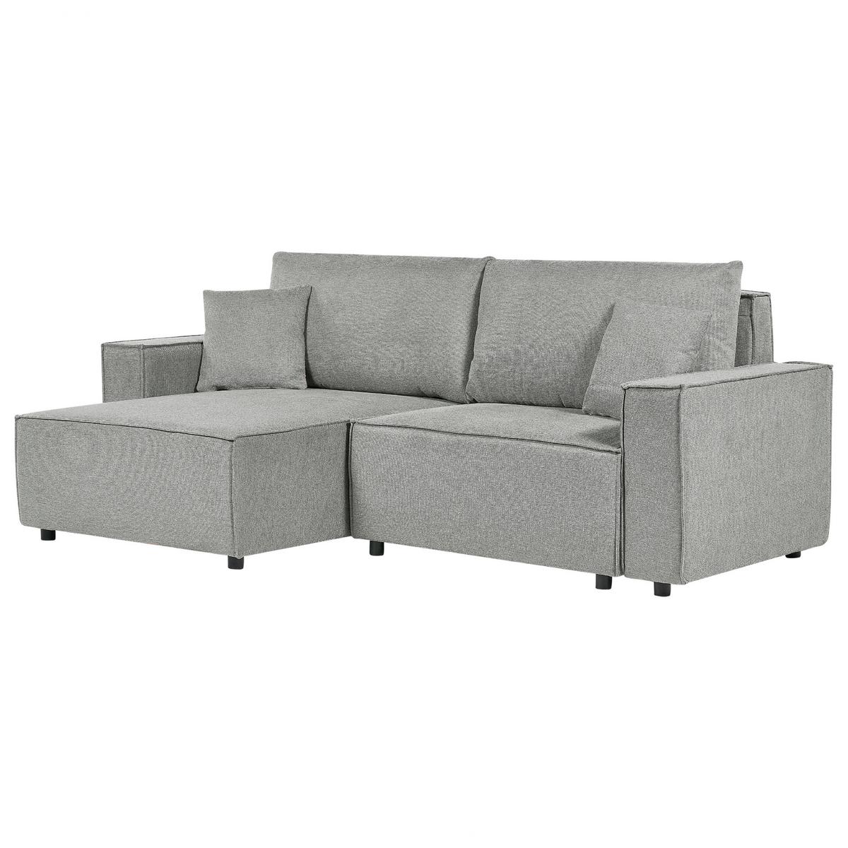 3-SITZER-ECKSOFA grau linksseitig mit Schlaffunktion Stauraum Karila - Grau, Textil (250/150cm) - Beliani