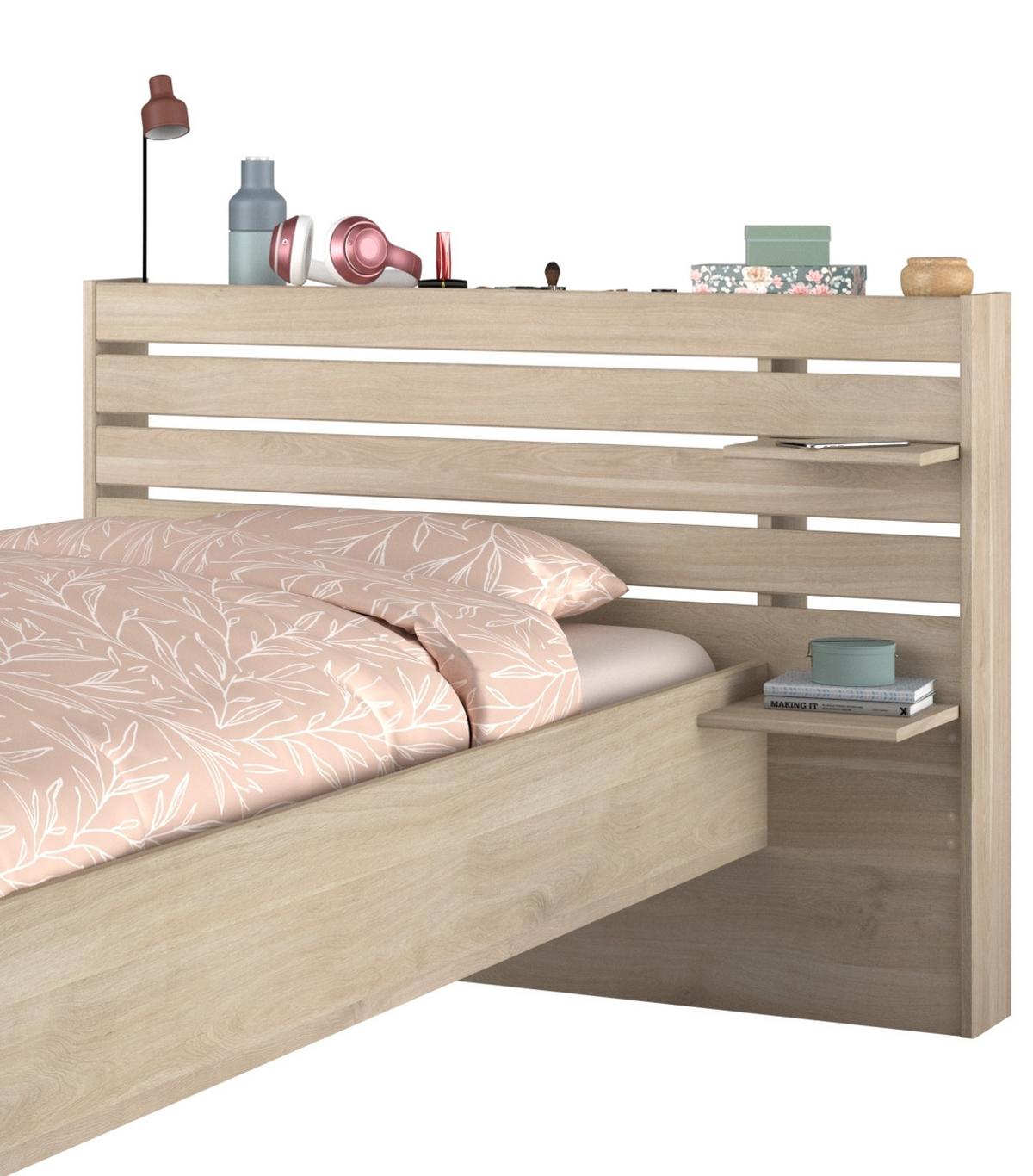 STAURAUMBETT Jugendzimmer Bett 90 x 200 mit 2 x Bettschubkasten - Eichefarben, Holz/Holzwerkstoff (90/200cm) - Parisot Meuble