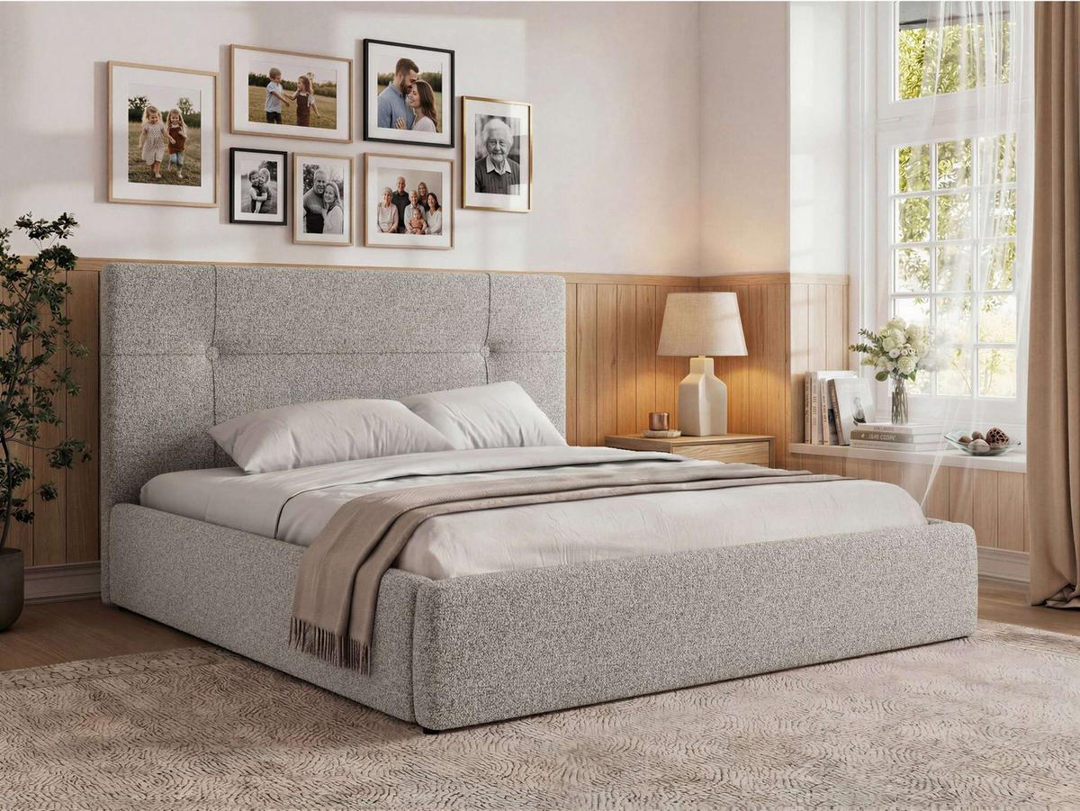 POLSTERBETT CALERIO CLASSIC 200/200 - Hellgrau Stukture - Matratze Multipocket - Hellgrau/Schwarz, Kunststoff/Textil (200/200cm) - MKS