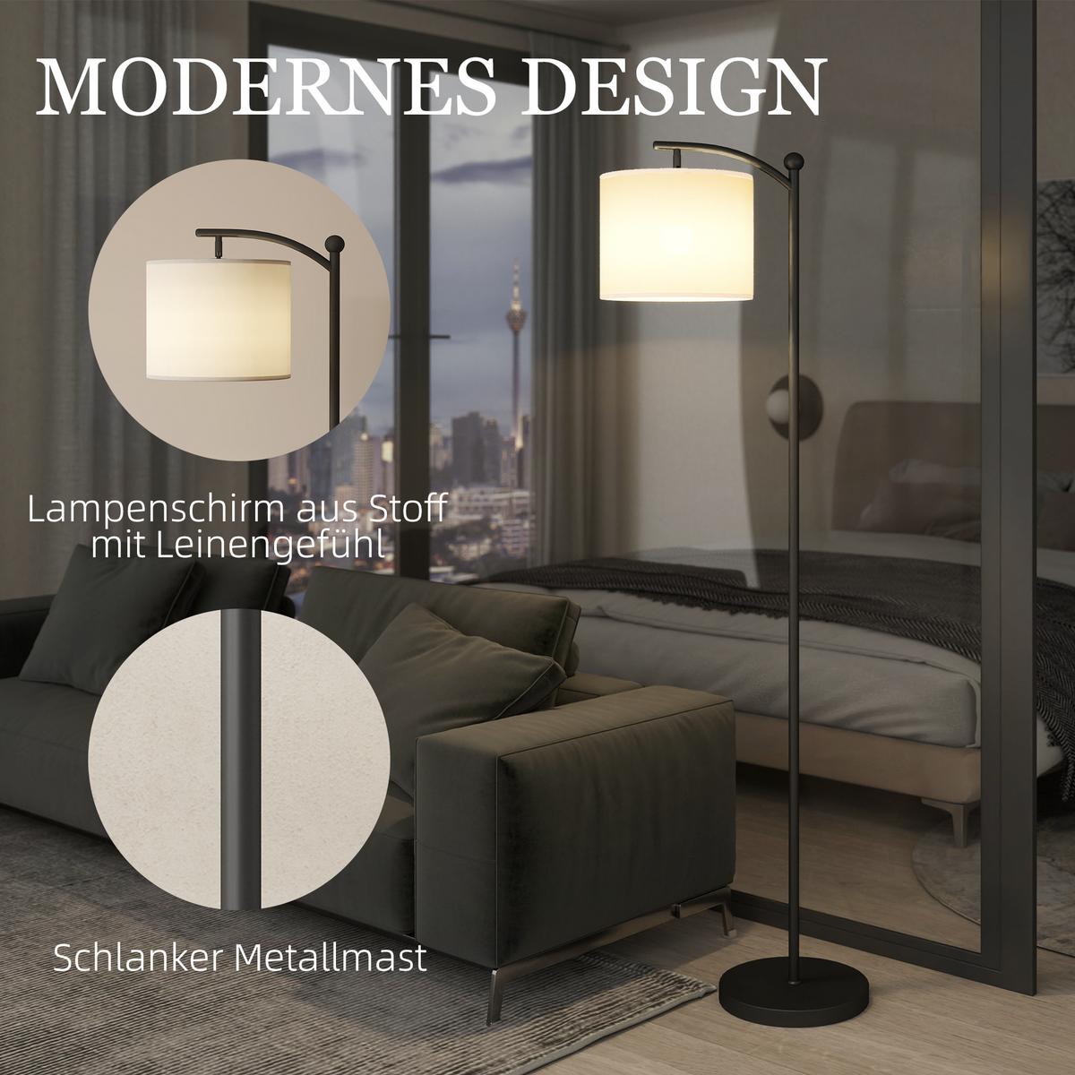 LED Stehlampe Stufenlos Dimmbar Stehleuchte mit Lampenschirm aus Stoff - Schwarz, Metall (54.3/30.6/159.6cm) - HOMCOM