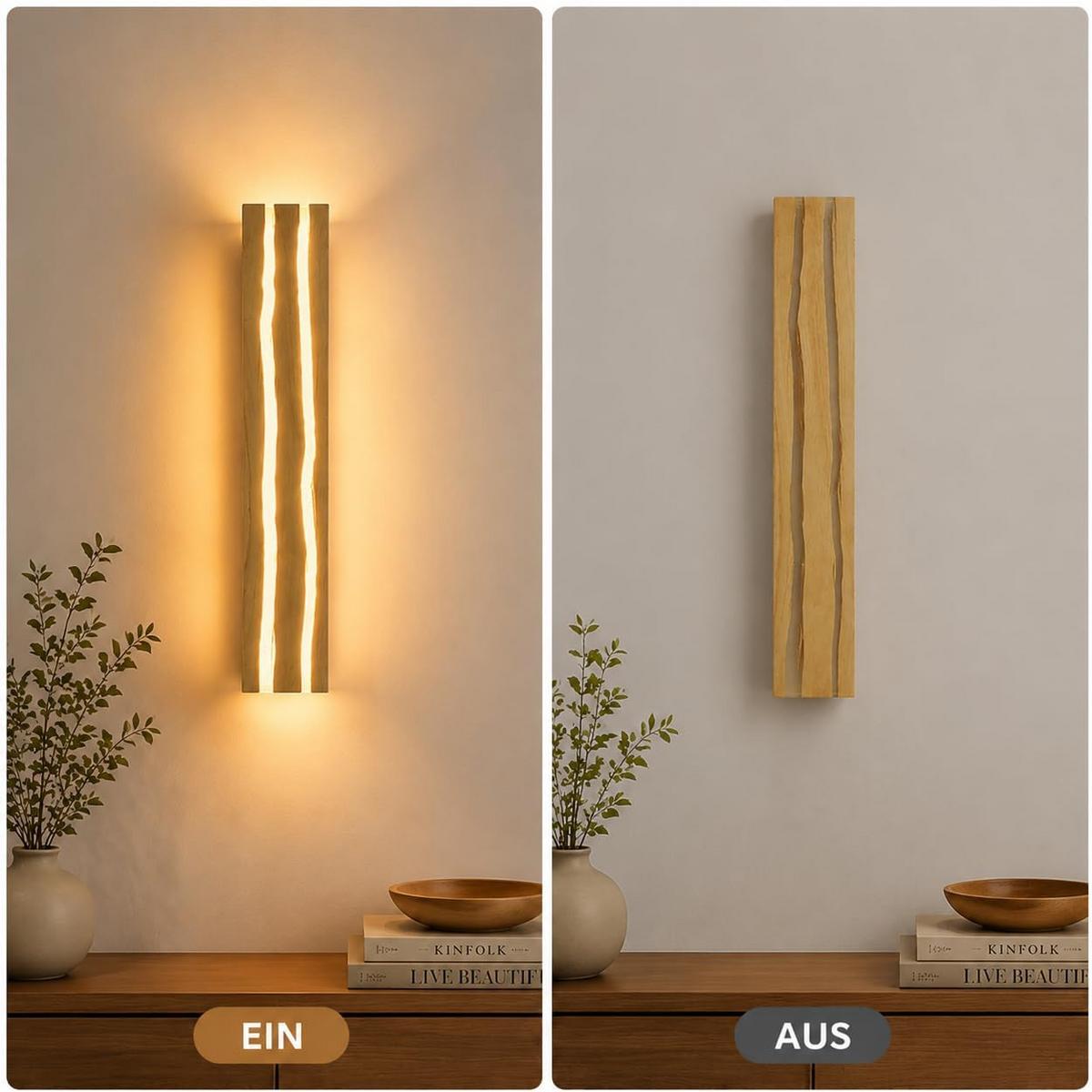 LED WANDLEUCHTE Olenly 50/8/3 cm - Braun, Holz/Metall (8/3/50cm) - ZMH