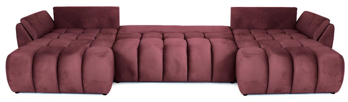 ECKSOFA Iris U mit Schlaffunktion und Bettkasten, U-Form – Bordeaux Samt 382/184/85 cm - Bordeaux/Schwarz, Kunststoff/Textil (382/184cm) - WFL GROUP