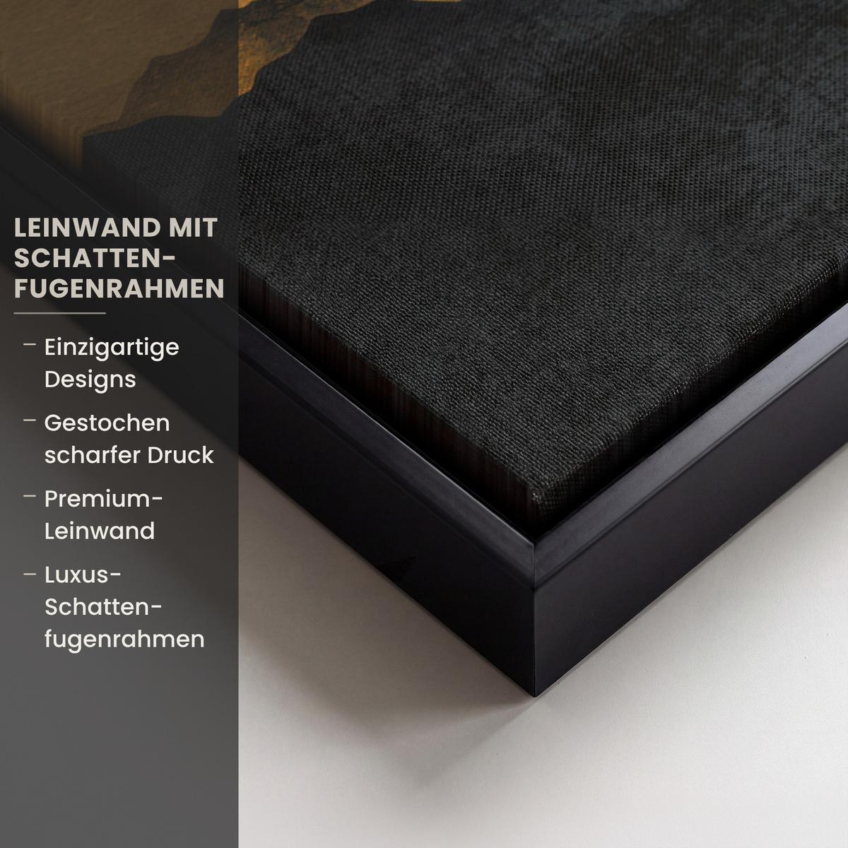 LEINWAND Bilder mit Rahmen - Goldene Berge bei Mondschein - 80x60 - Goldfarben, Textil (80/60cm) - MuchoWow