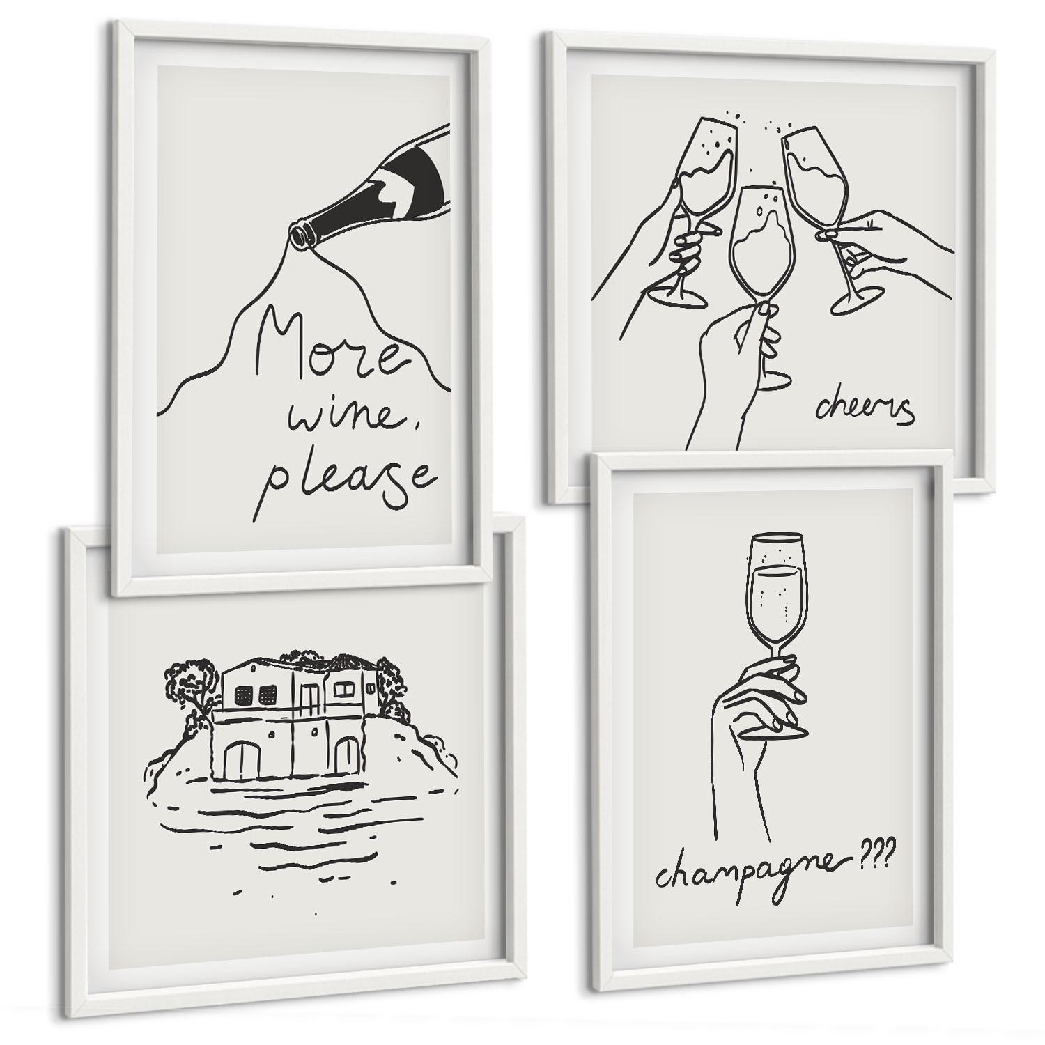 BILDER SET 4er Set - 50x50 cm & 40x60 cm Weißer Rahmen - Fröhliche Momente mit Champagner - Weiß, Kunststoff (50/50cm) - TULUP