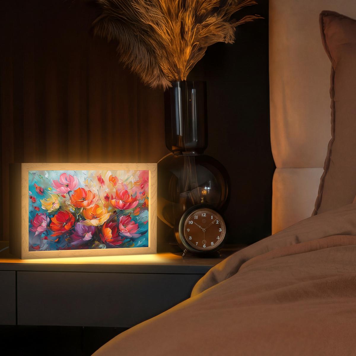 TISCHLEUCHTE Blumen - Bunt - Malerei - Abstrakt - Kunst 30x20 cm - Alufarben, Holzwerkstoff (8/30/20cm) - OnlyWow